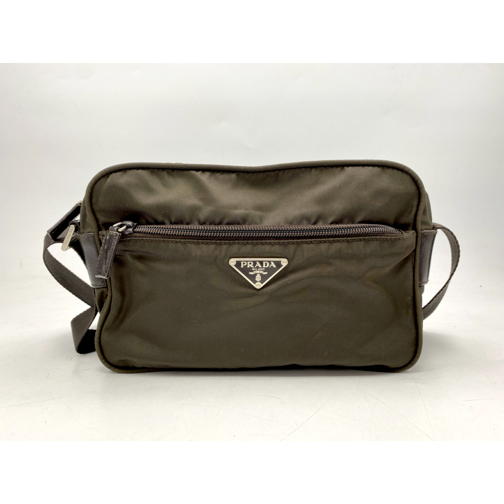 プラダ ロゴプレート ショルダーバッグ ナイロン ブラウン BT0167 Bランク