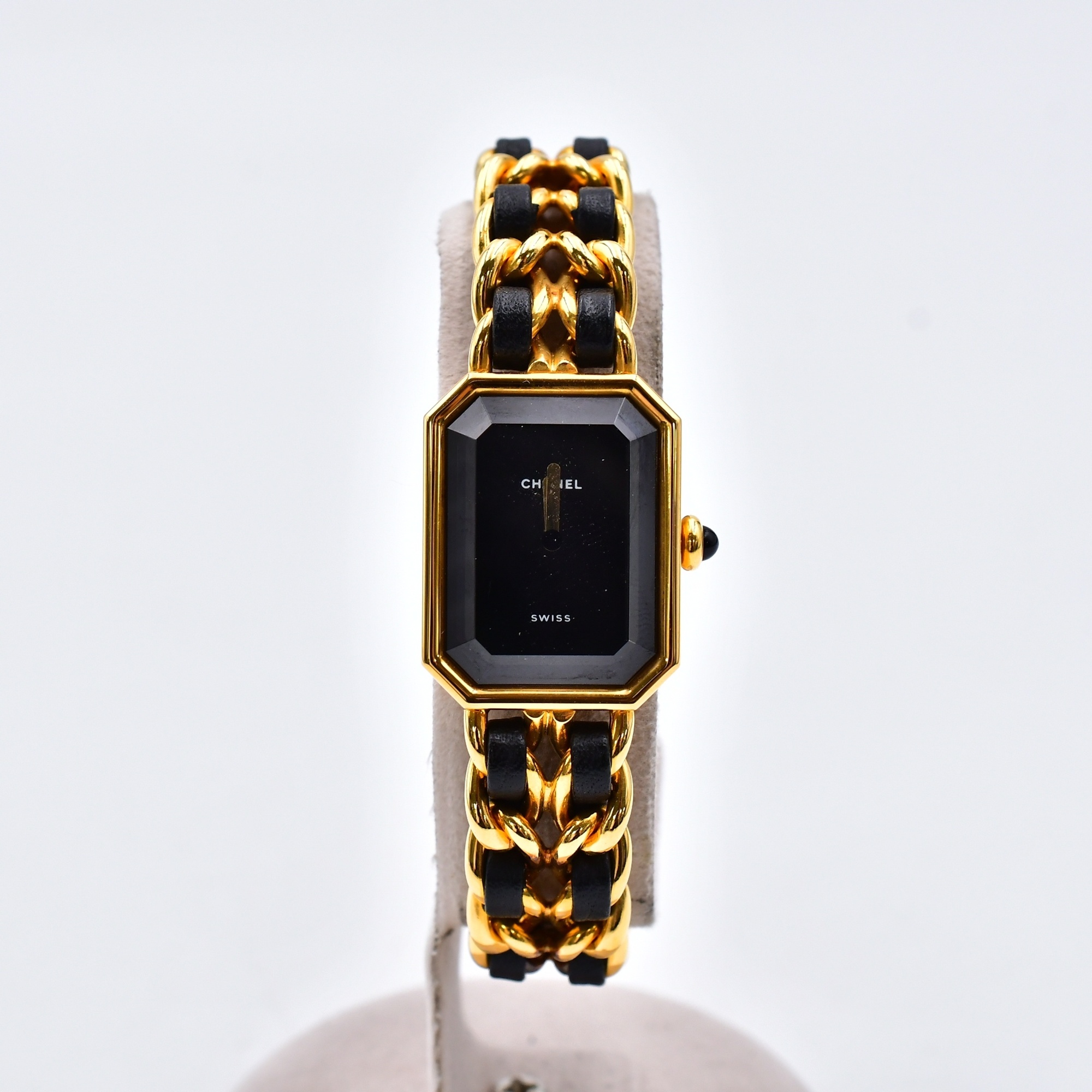 105【美品】CHANEL時計　プルミエールL 黒文字盤×GPレザー　レディース 105【美品】CHANEL時計 プルミエールL 黒文字盤×GPレザー