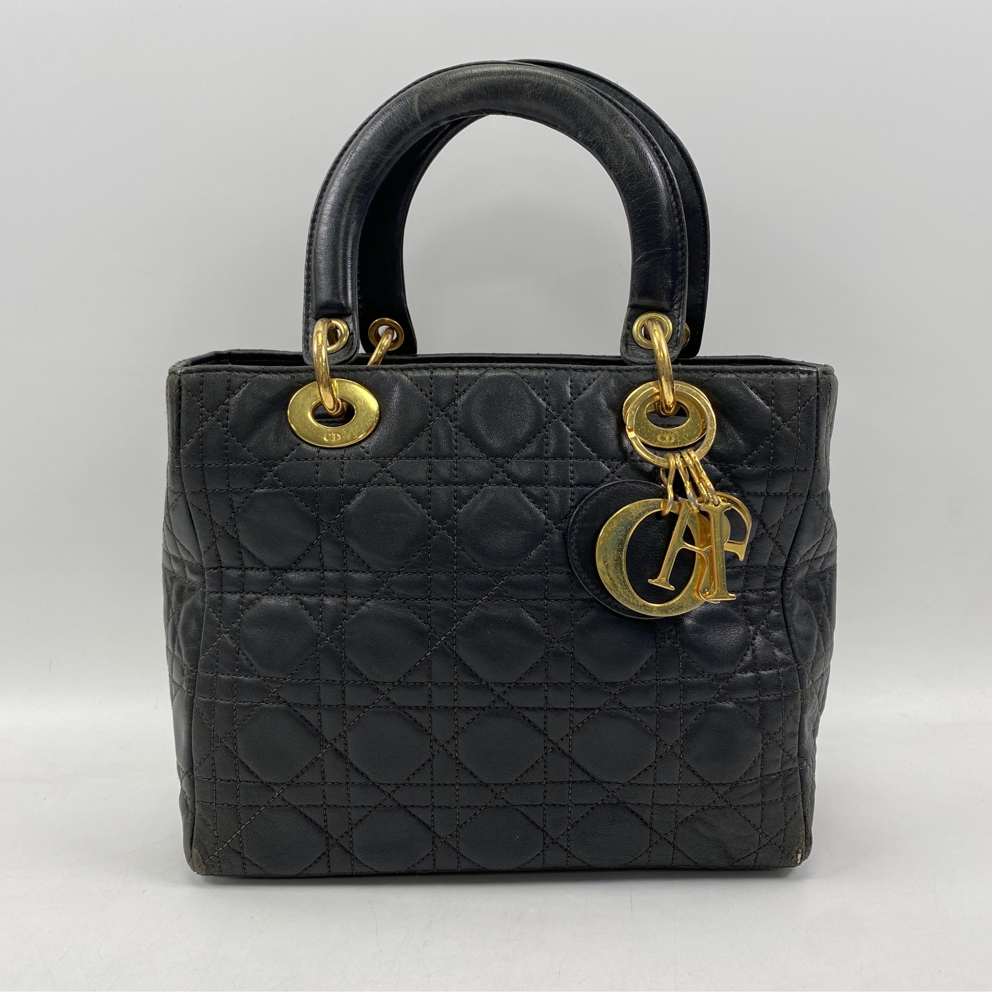 ディオール レディディオール ミディアム カナージュ 黒 ラムスキン GD金具 Bランク