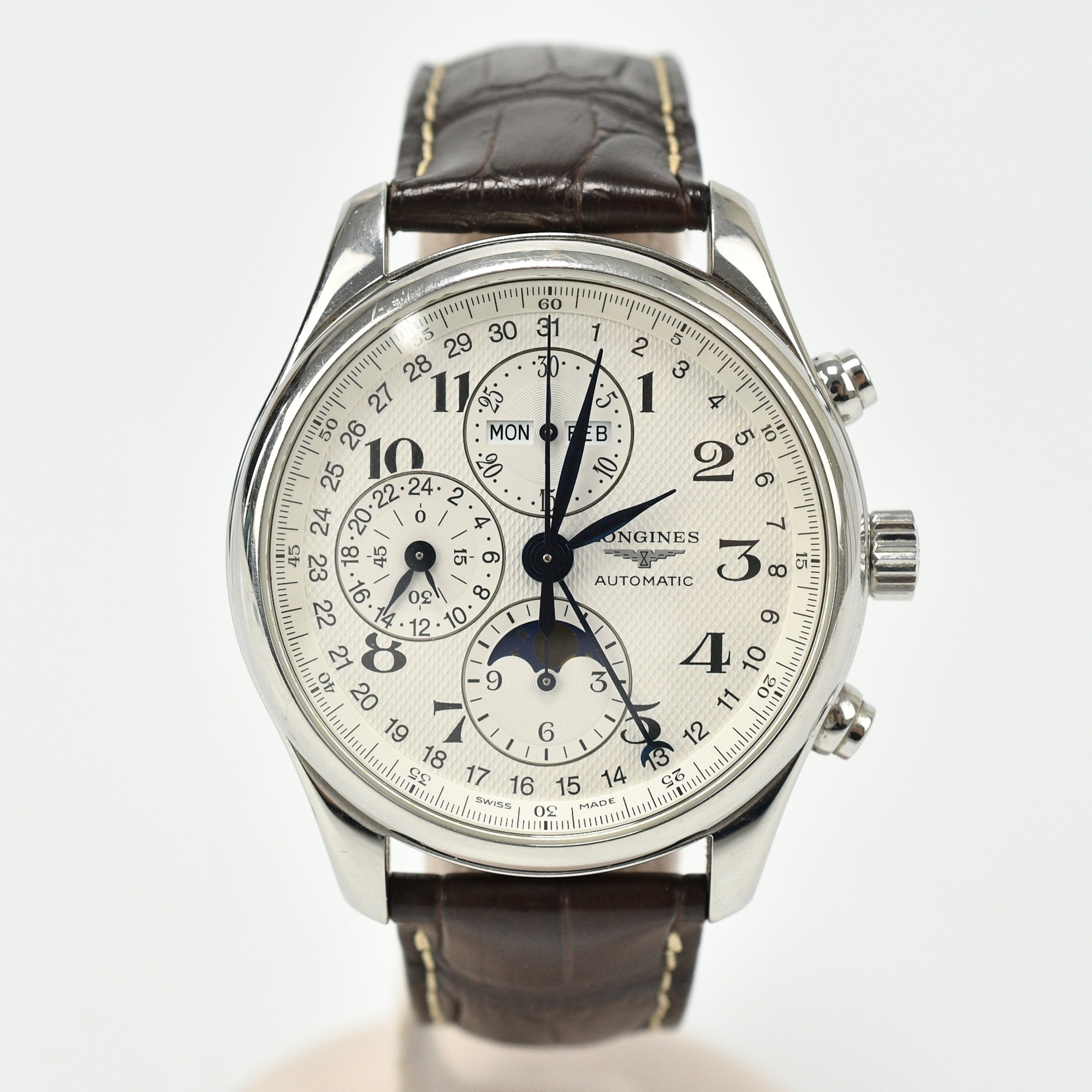 ロンジン マスターコレクション トリプルカレンダー 白文字盤 SS×革/AT Bランク