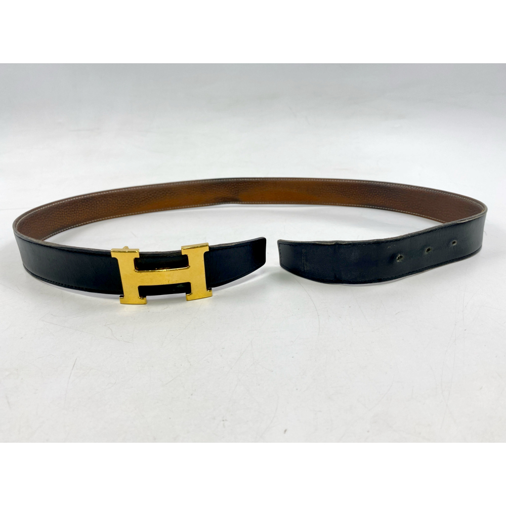 エルメス コンスタンス Hベルト ブラックxゴールド ボックスカーフ×トリヨン GD金具 U刻印 Bランク