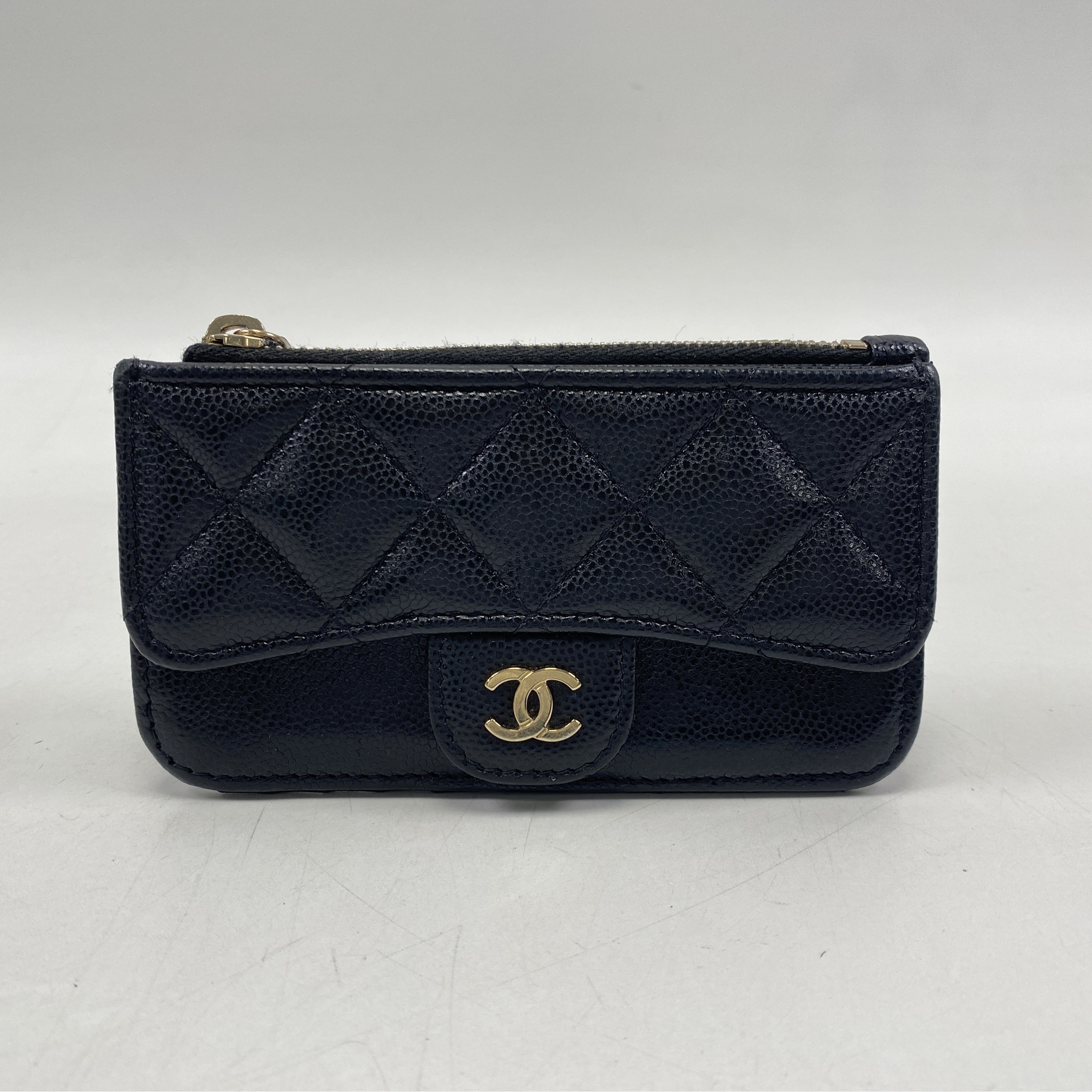 シャネル クラシック フラグメントケース ブラック キャビアスキン GD