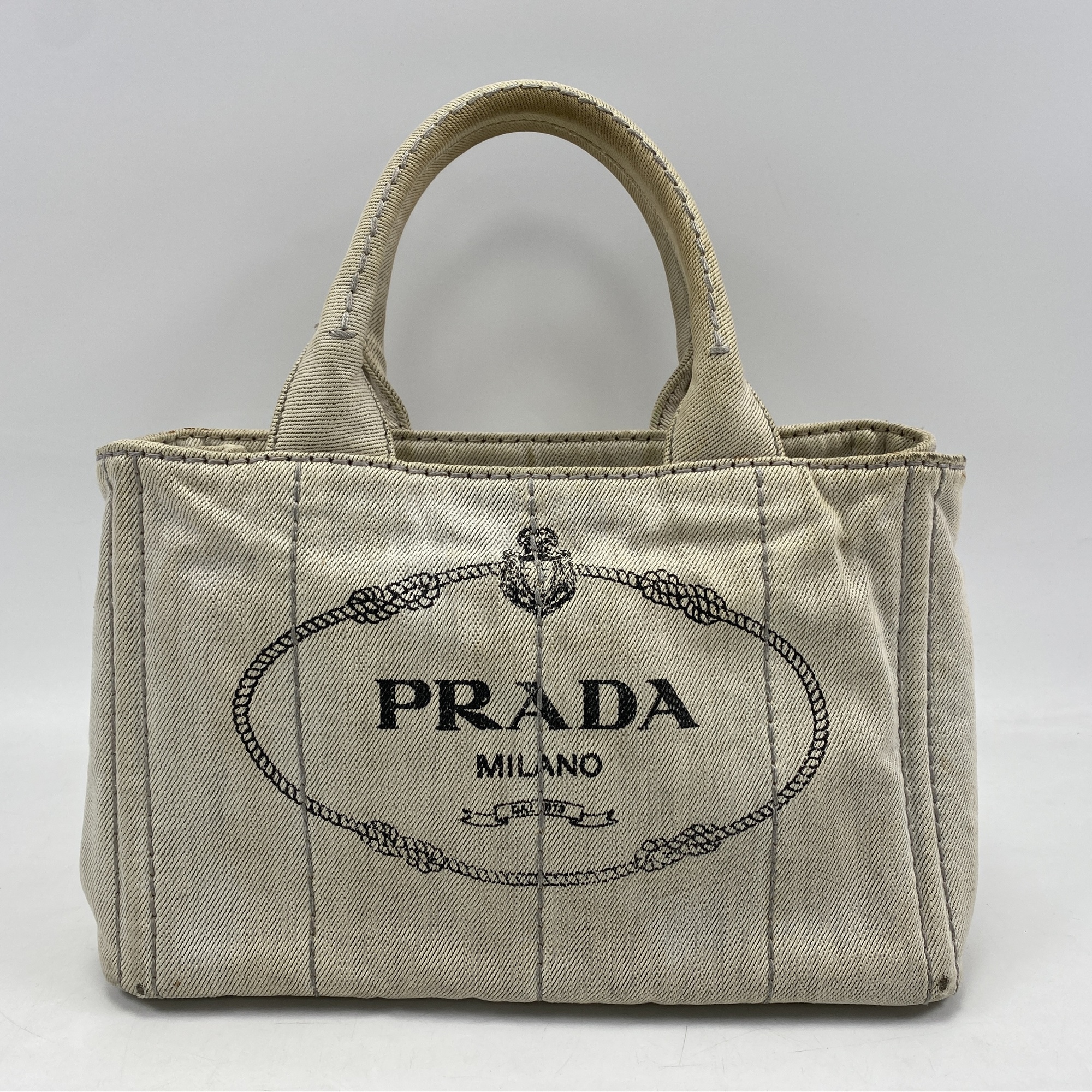 プラダ カナパ ミニ 2WAYバッグ グレー デニム Bランク