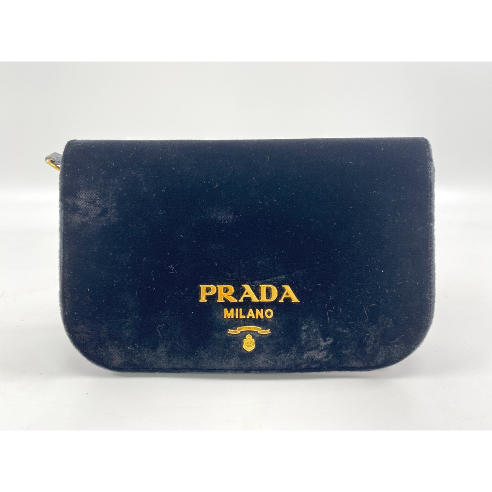 プラダ ショルダーバッグ 黒 ベルベット Bランク