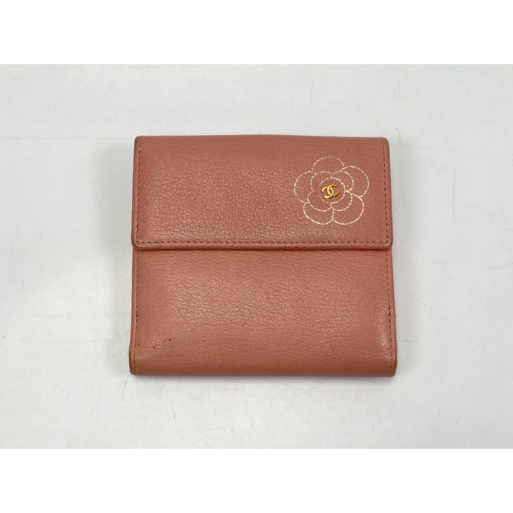 シャネル 財布 カメリア Wホック財布 二つ折り ラムスキン
