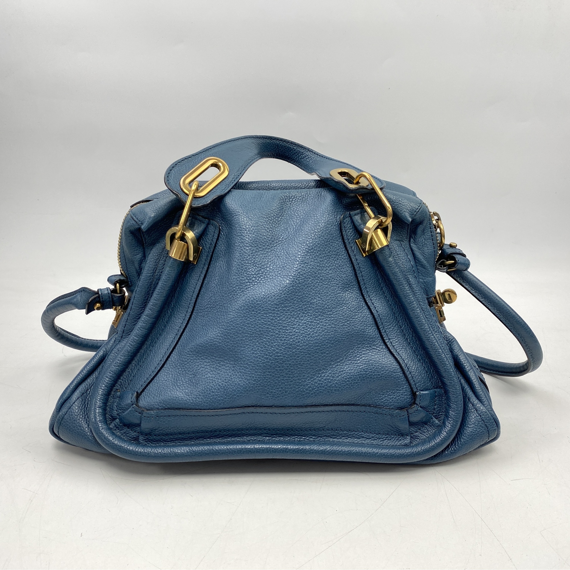 クロエ パラティ 2wayバッグ ブルー レザー Bランク