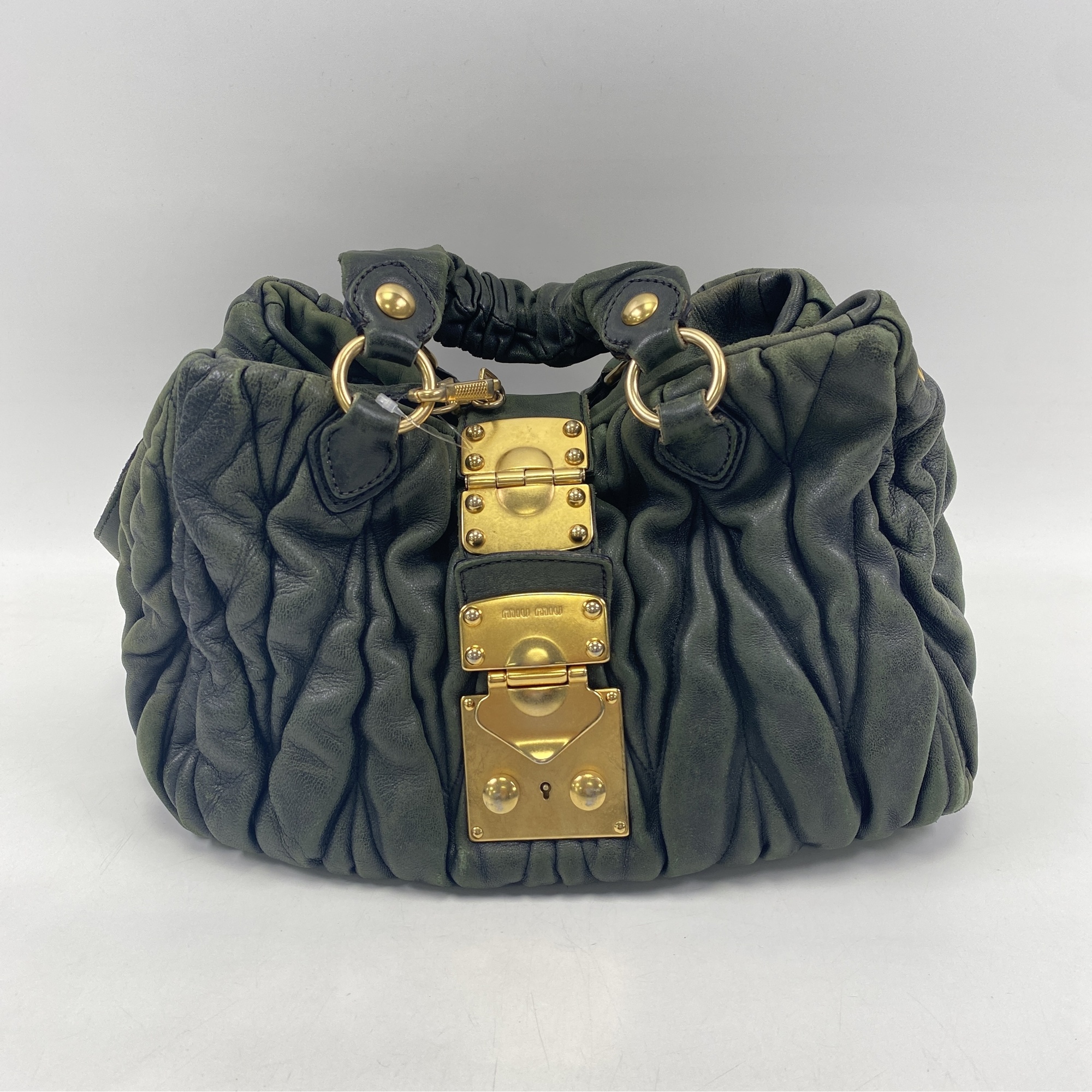 ミュウミュウ マテラッセ 2wayバッグ グリーン レザー Bランク