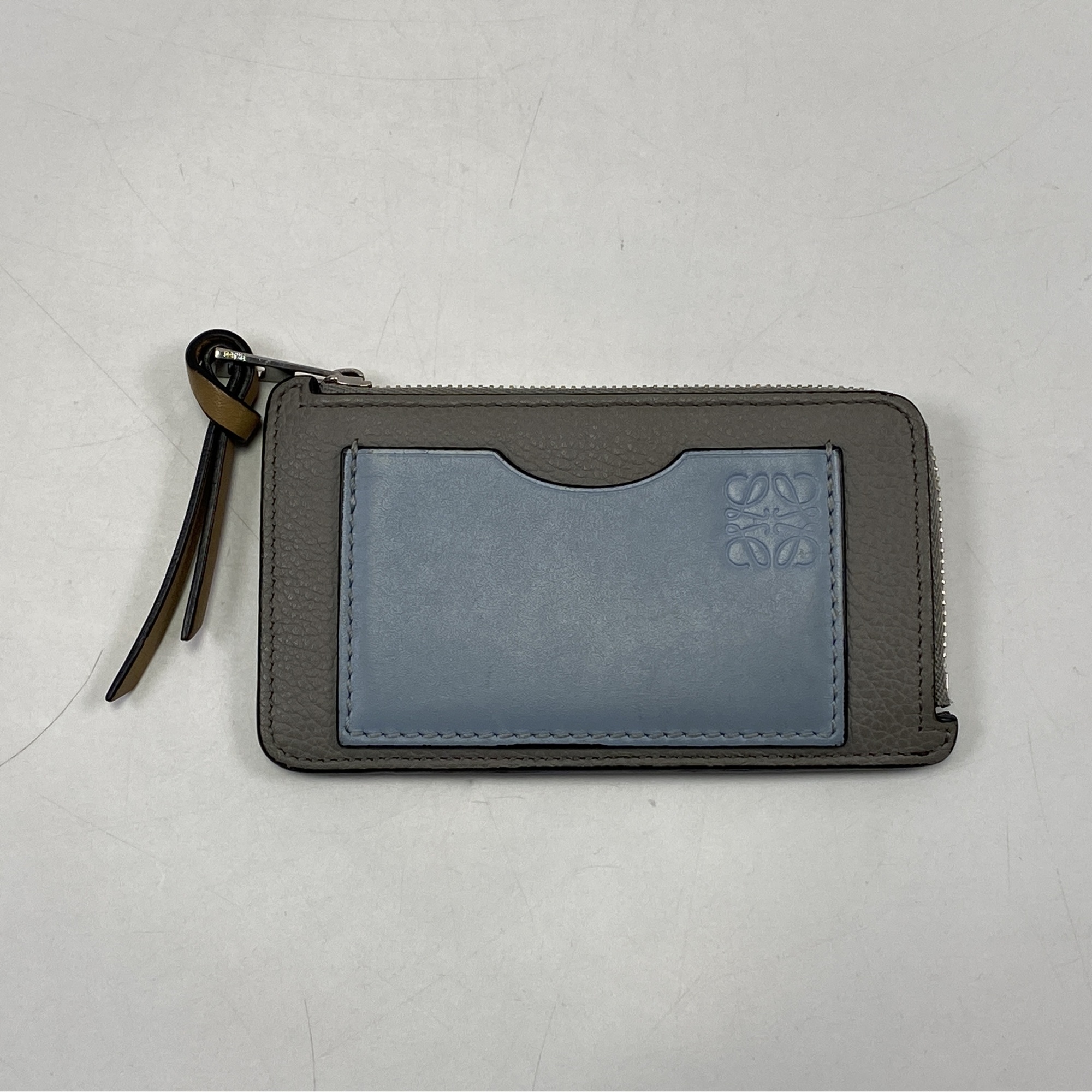 ロエベ アナグラム パスケース 青×ベージュ レザー Bランク