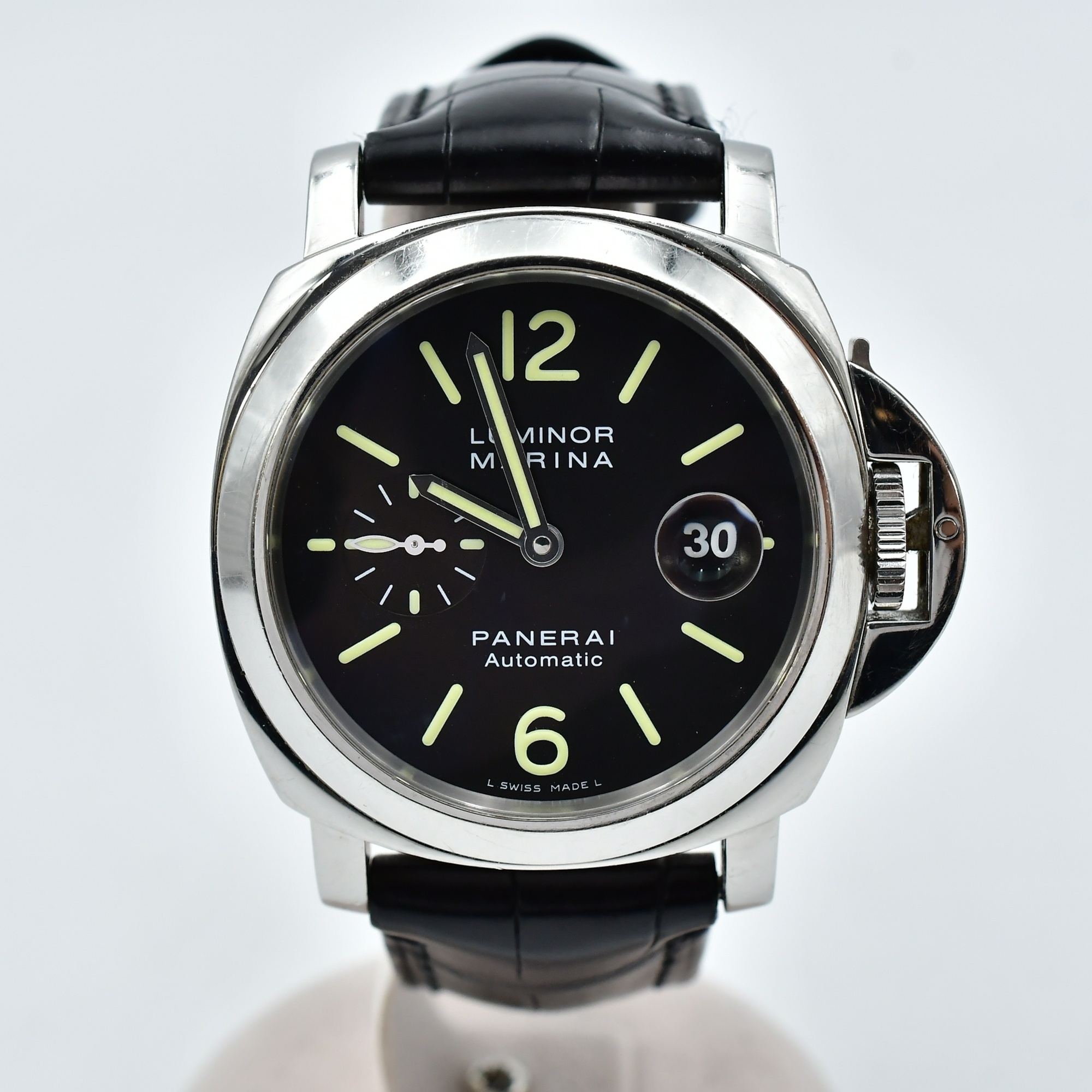 パネライ ルミノール マリーナ 黒文字盤 SS×レザー Bランク