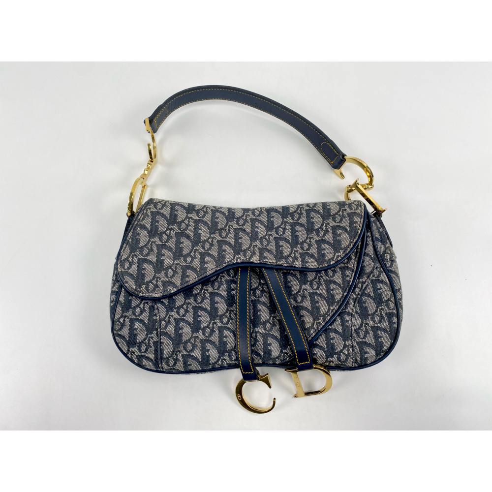 ディオール トロッター ダブルサドルバッグ ネイビー キャンバス