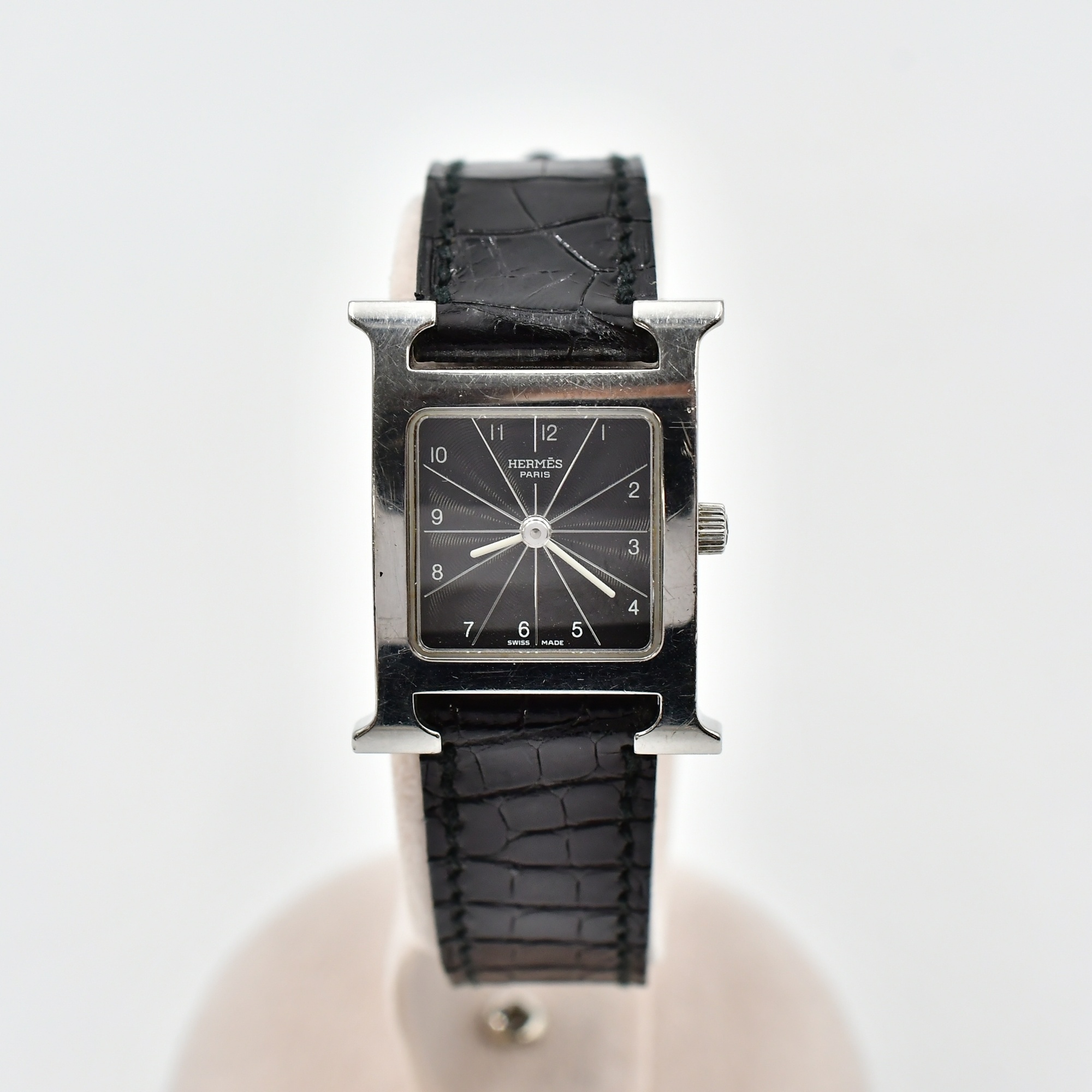 エルメス Hウォッチ 時計 黒 中古品 保証書あり 正規品 HERMES エルメス Hウォッチ クオーツ ブラック文字盤 メンズ