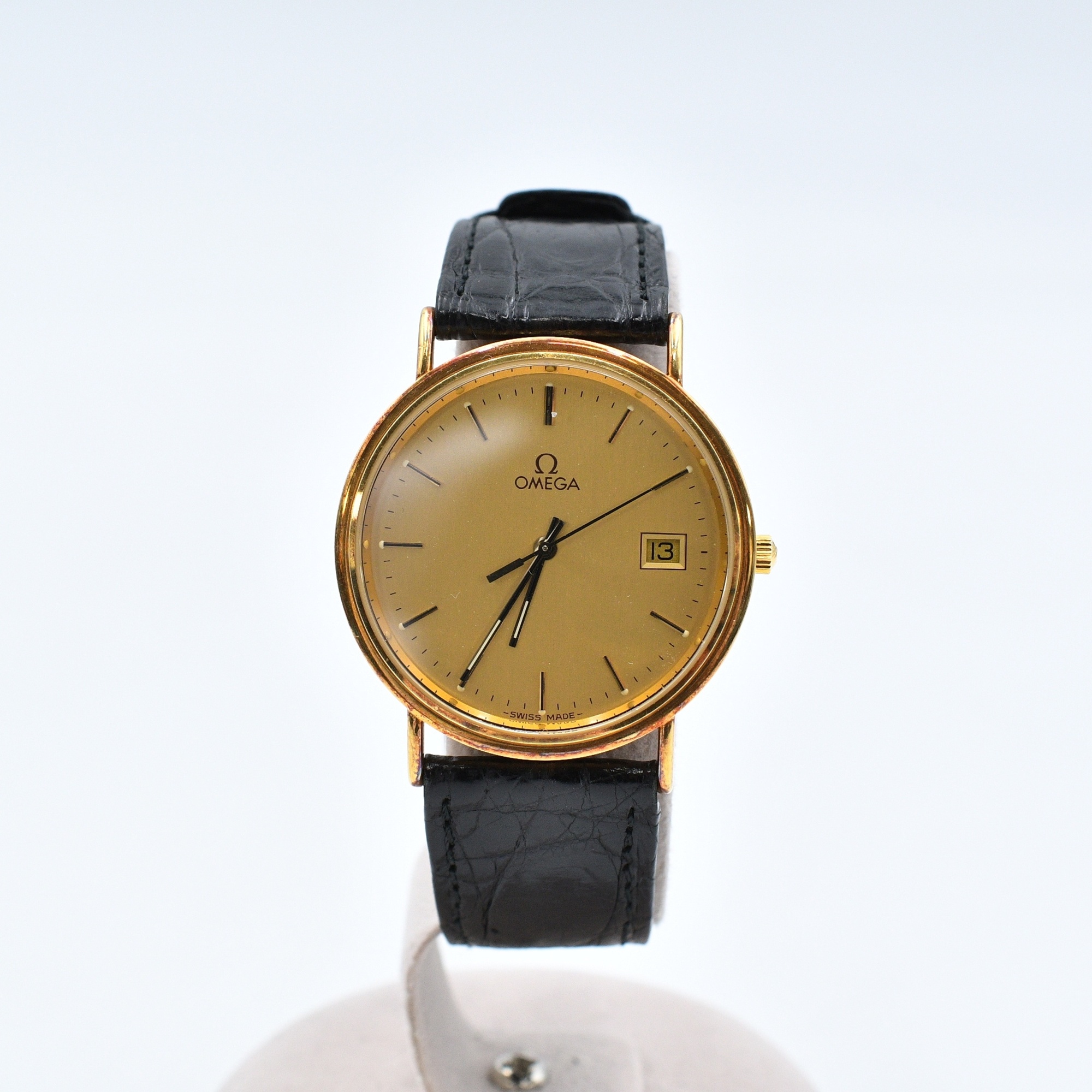 オメガ デビル YG×SS ゴールド文字盤 デイト QZ 1円 稼働 良品 オメガ QZ