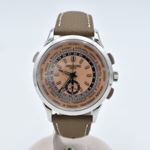 パテック フィリップ ワールドタイム クロノグラフ ローズ文字盤 SS×革/AT 5935A-001 買取実績【買取日：2025年10月3日】