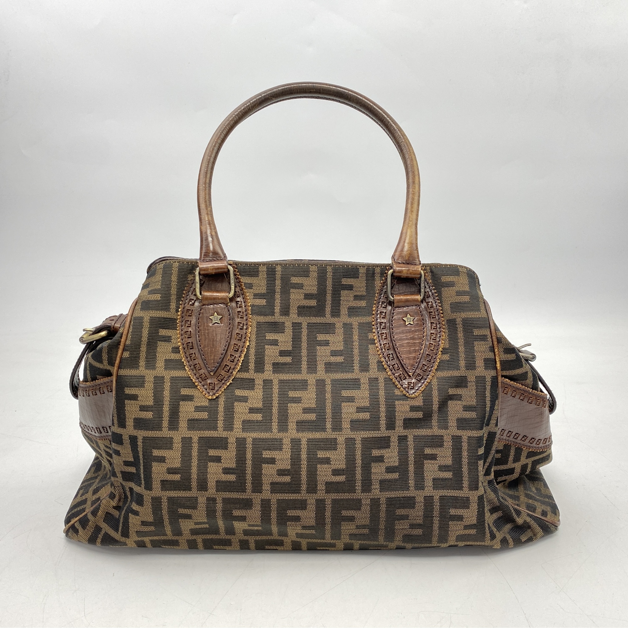 フェンディ ズッカ ハンドバッグ ブラウン キャンバス×レザー Bランク