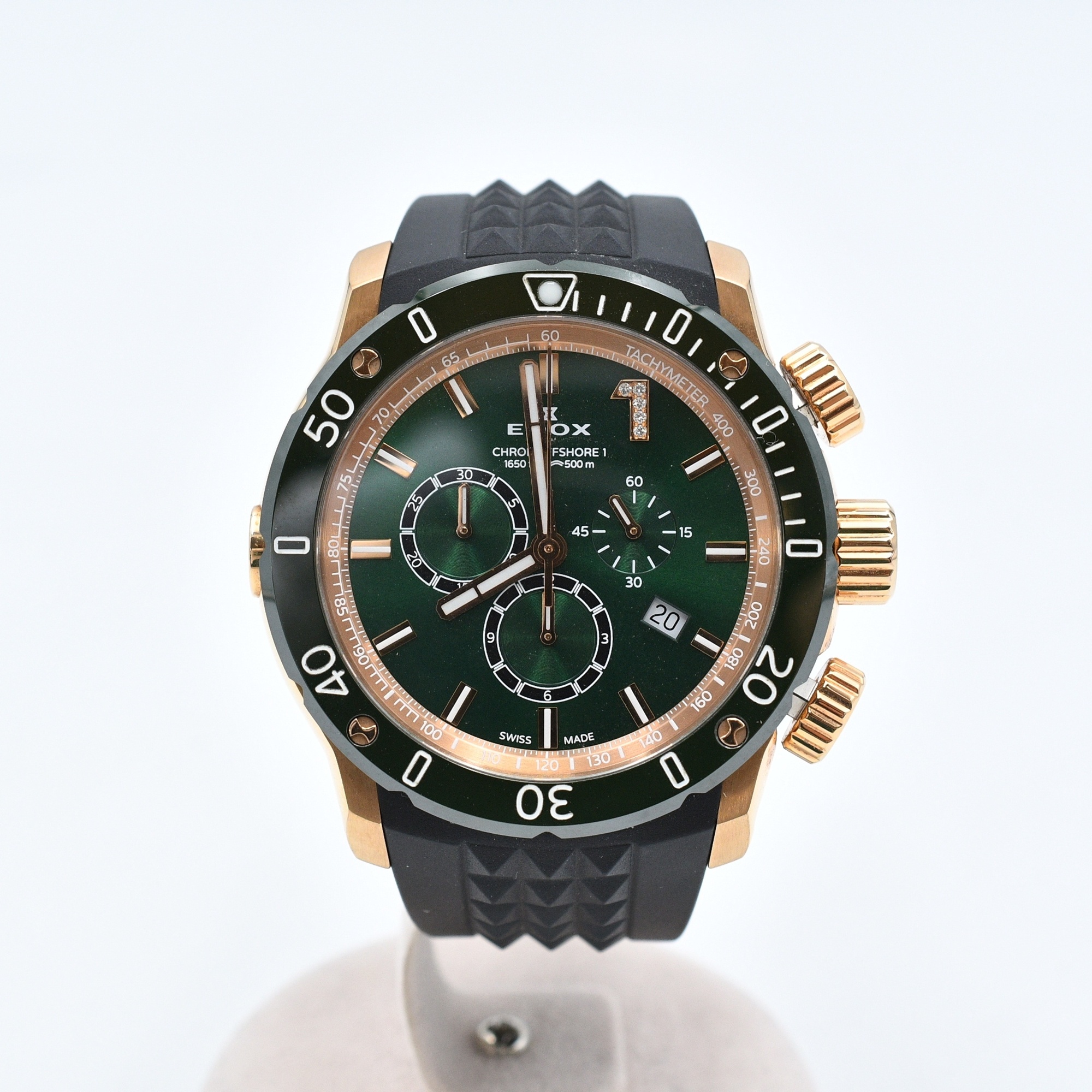 エドックス クロノオフショア1 グリーン文字盤 ラバー/QZ 10221-37RV5-VIR5-S Bランク