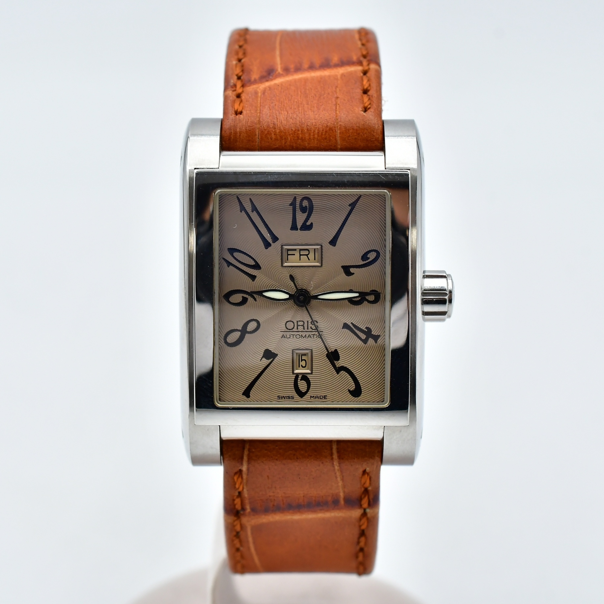 オリス レクタンギュラー デイデイト シルバー文字盤 SS/AT Bランク