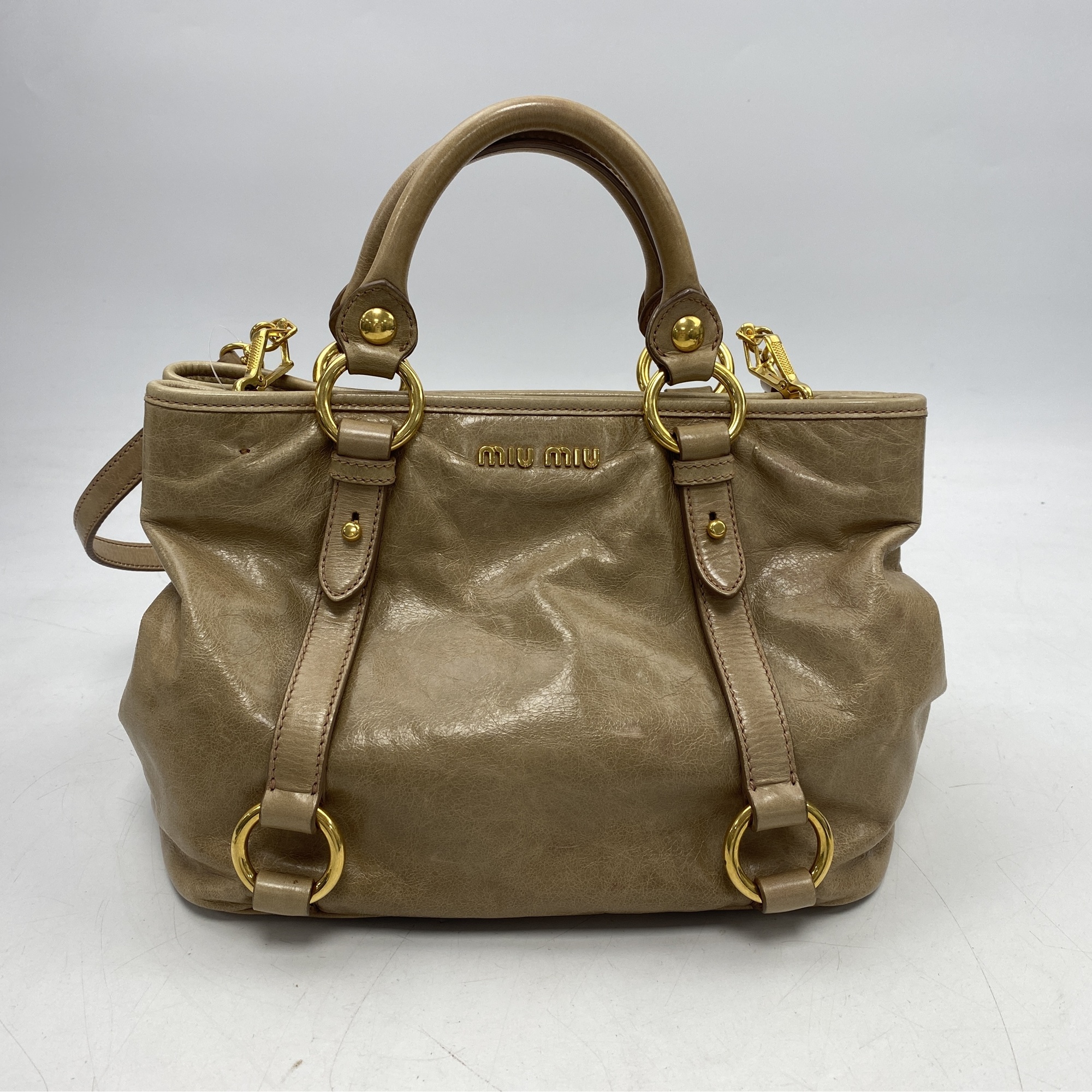 ミュウミュウ 2WAYハンドバッグ ベージュ レザー Bランク