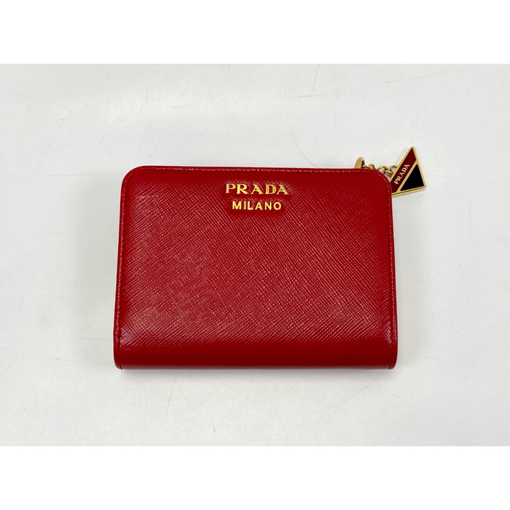 プラダ サフィアーノ 二つ折り財布 赤 レザー 1ML018 2CGD Aランク