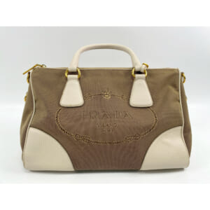 プラダ ジャガード ハンドバッグ ブラウン×白 キャンバス×レザー 買取実績【買取日：2025年9月26日】