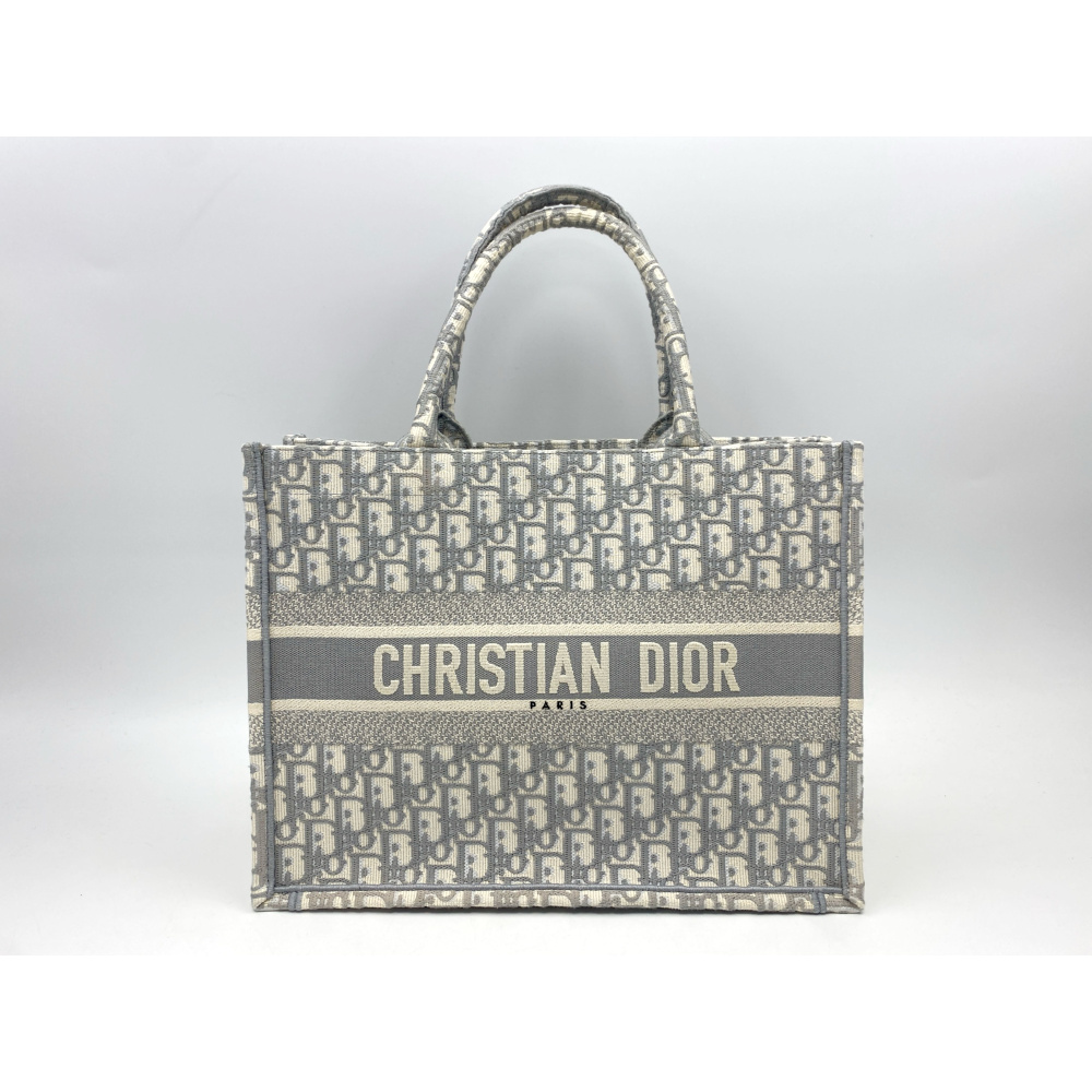 ディオール オブリーク ブックトート ミディアム キャンバス ホワイト×グレー Bランク