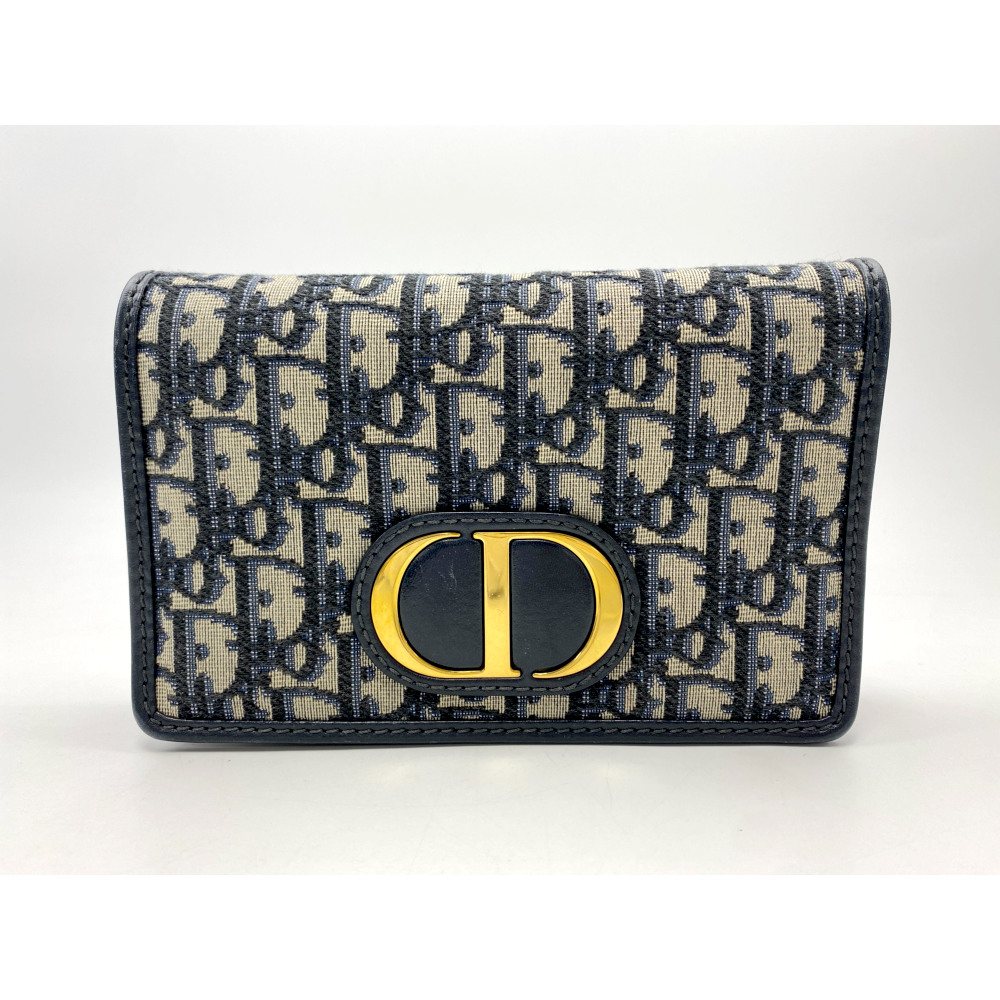 ディオール オブリーク CDロゴ チェーンウォレット ネイビー キャンバス×レザー Bランク