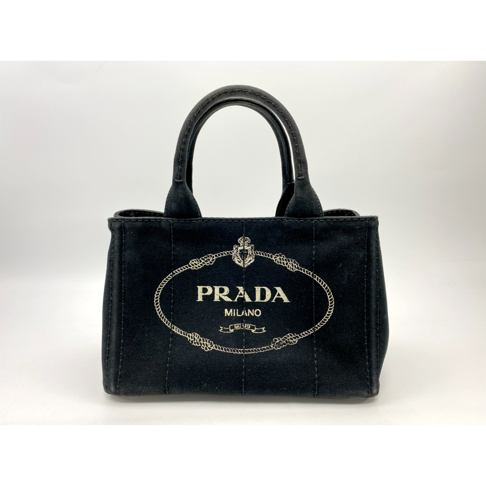 プラダ カナパ ミニ 2wayハンドバッグ 黒 キャンバス Bランク