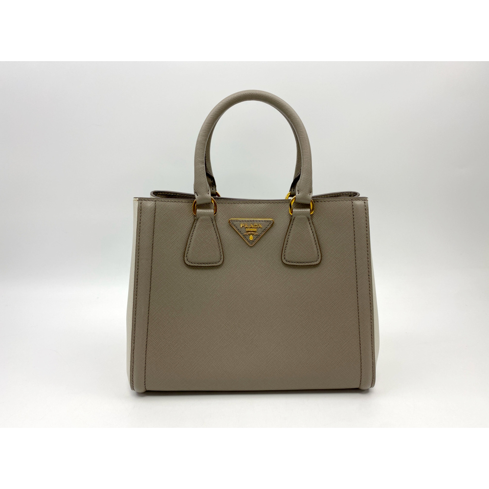 プラダ サフィアーノ 2wayハンドバッグ グレー×白 BN2608 Bランク