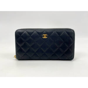 シャネル ココマーク マトラッセ ラウンドファスナー長財布 黒