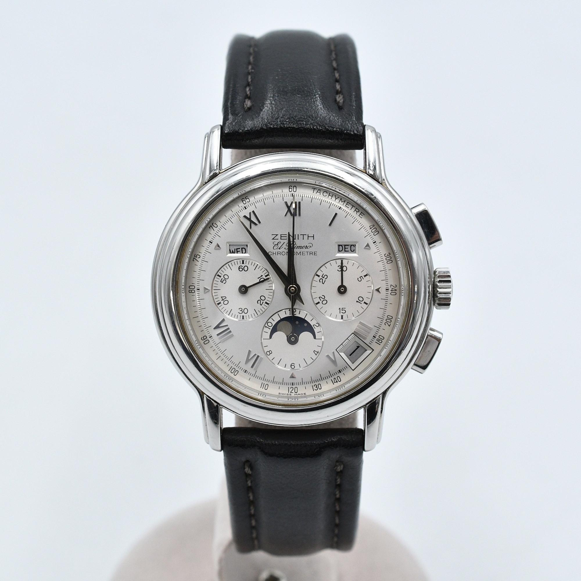 ゼニス クロノマスター トリプルカレンダー ムーンフェイズ 白文字盤 SS×社外革/AT 14/01.0240.410 Bランク