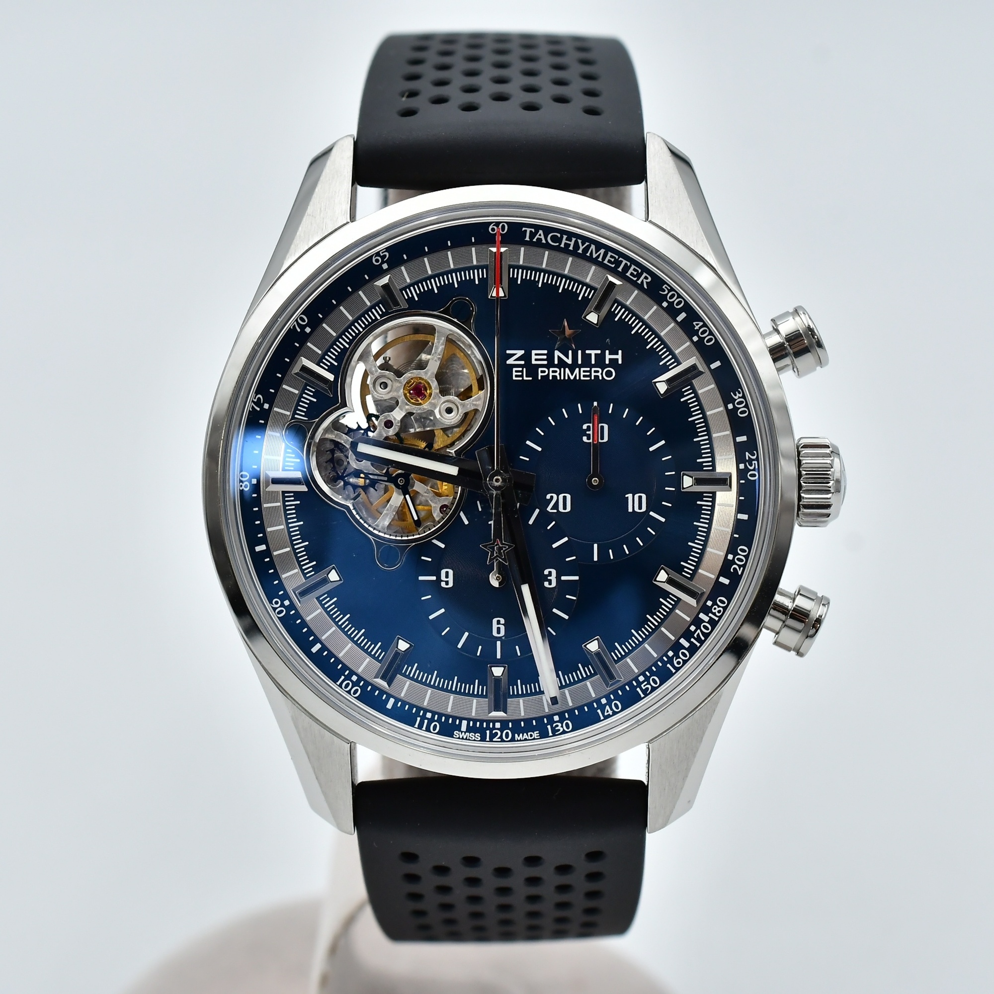 ゼニス エルプリメロ 青文字盤 SS×ラバー/AT Aランク