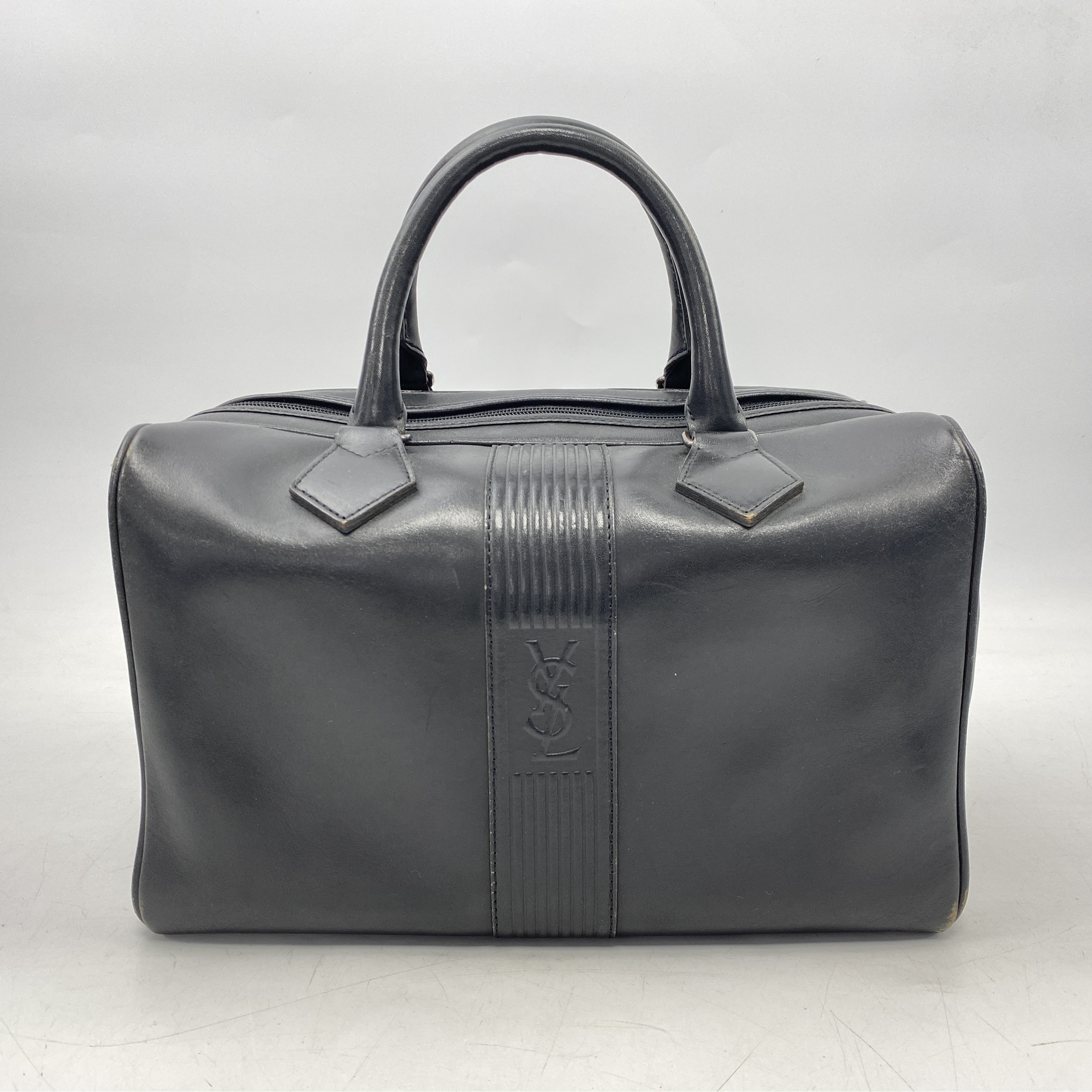 サンローラン ミニボストンバッグ 黒 レザー Bランク