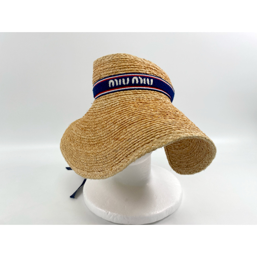 ミュウミュウ ロゴ バイザー ベージュ ラフィア S 5HV006 Aランク