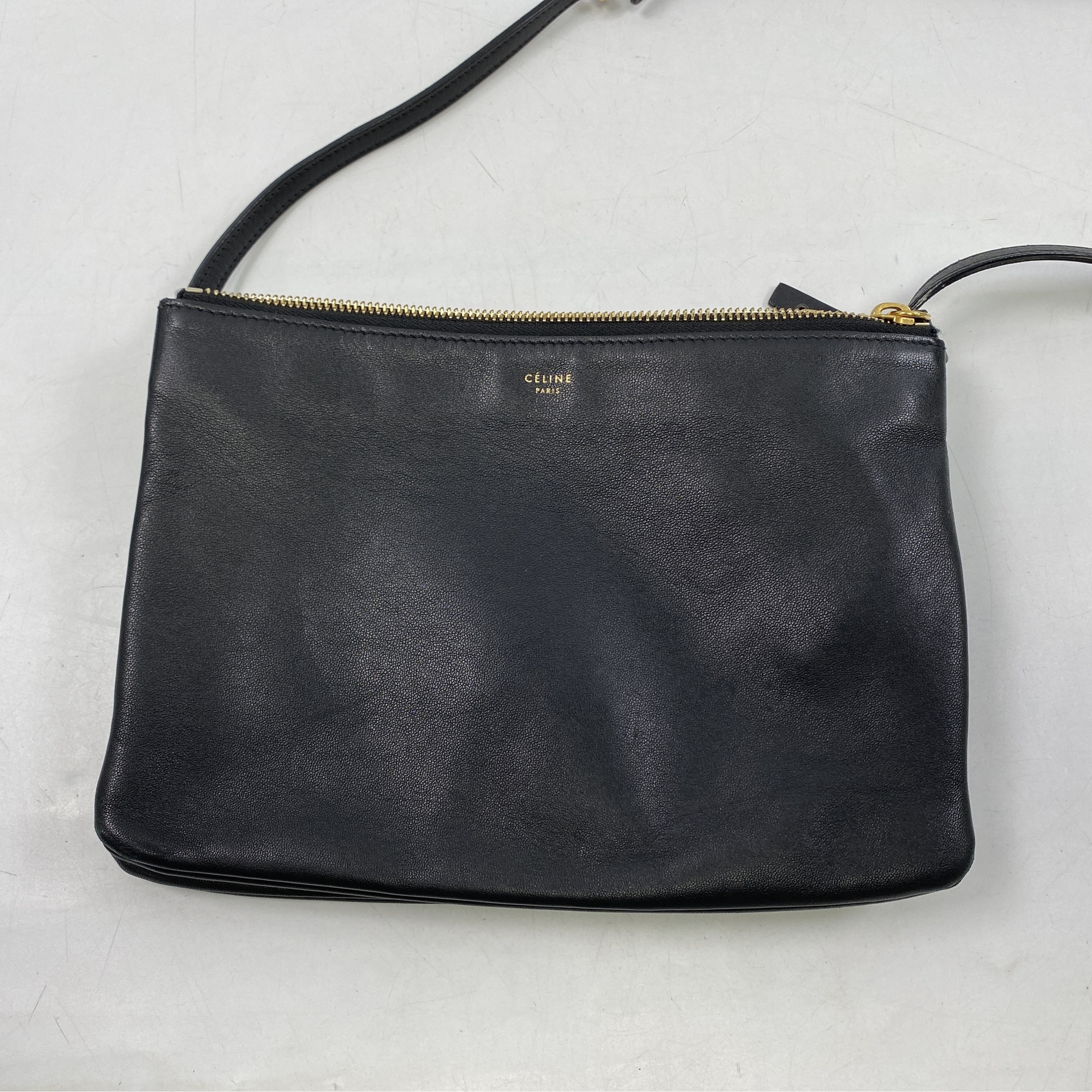 セリーヌ CELINE トリオ ラージ ショルダーバッグ レザー ブラック 黒