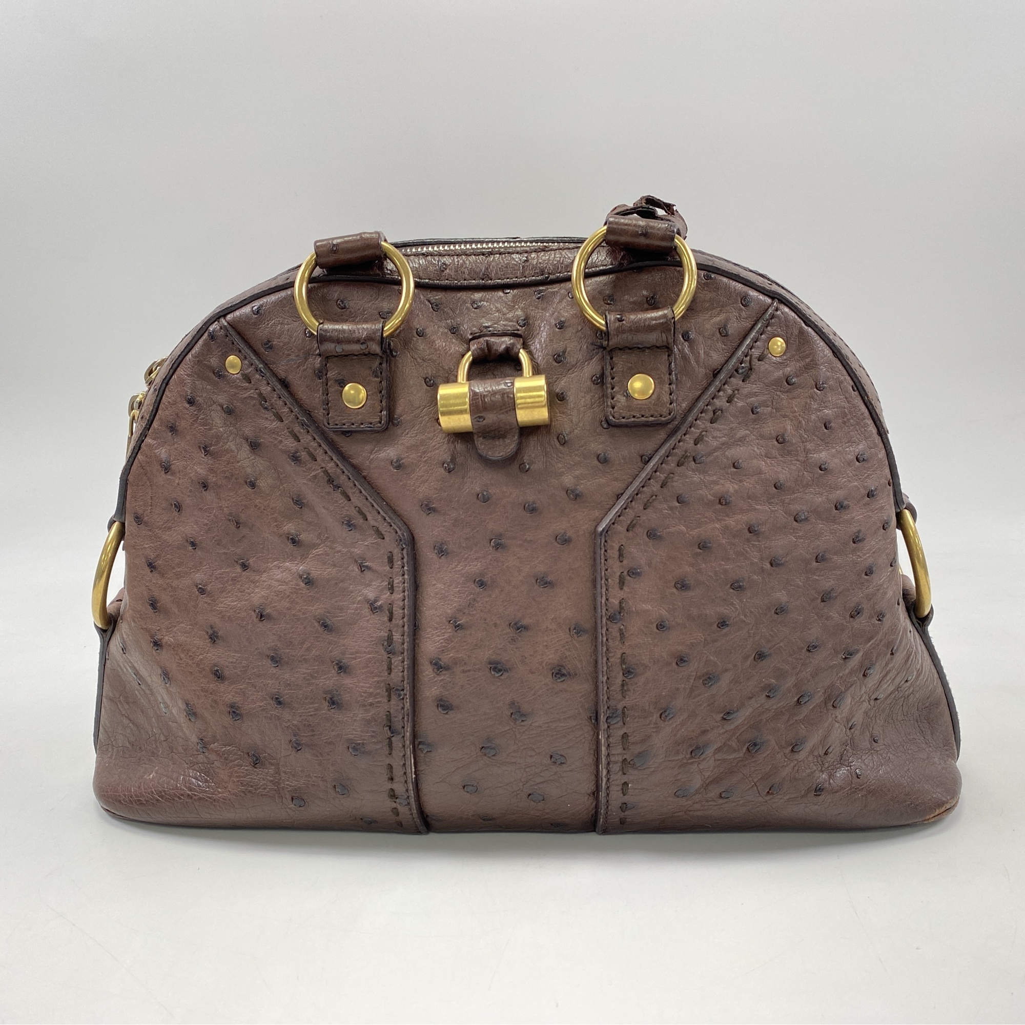 サンローラン ハンドバッグ ブラウン オーストリッチ Bランク