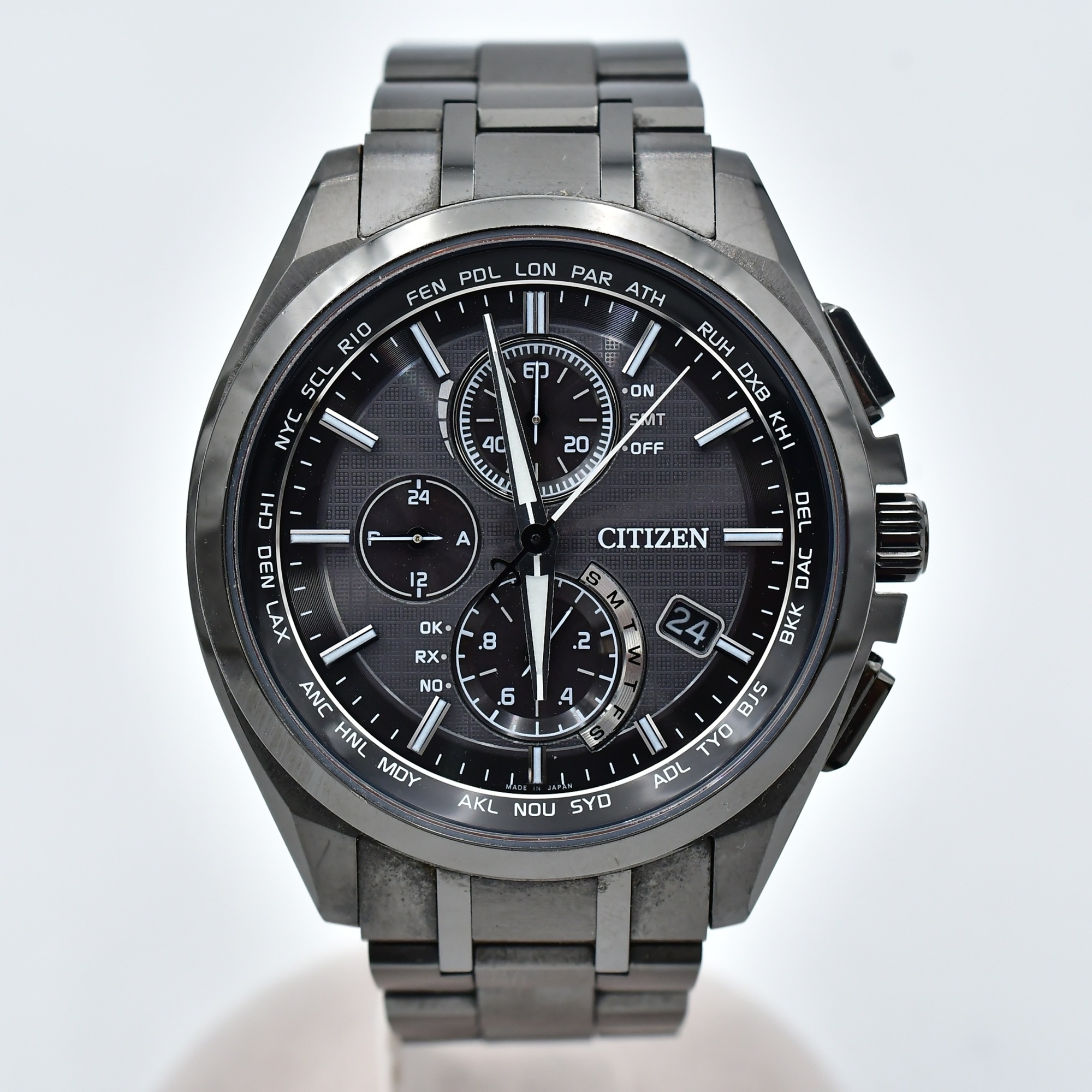 シチズン アテッサ クロノグラフ エコドライブ 黒文字盤 SS/ソーラー Bランク