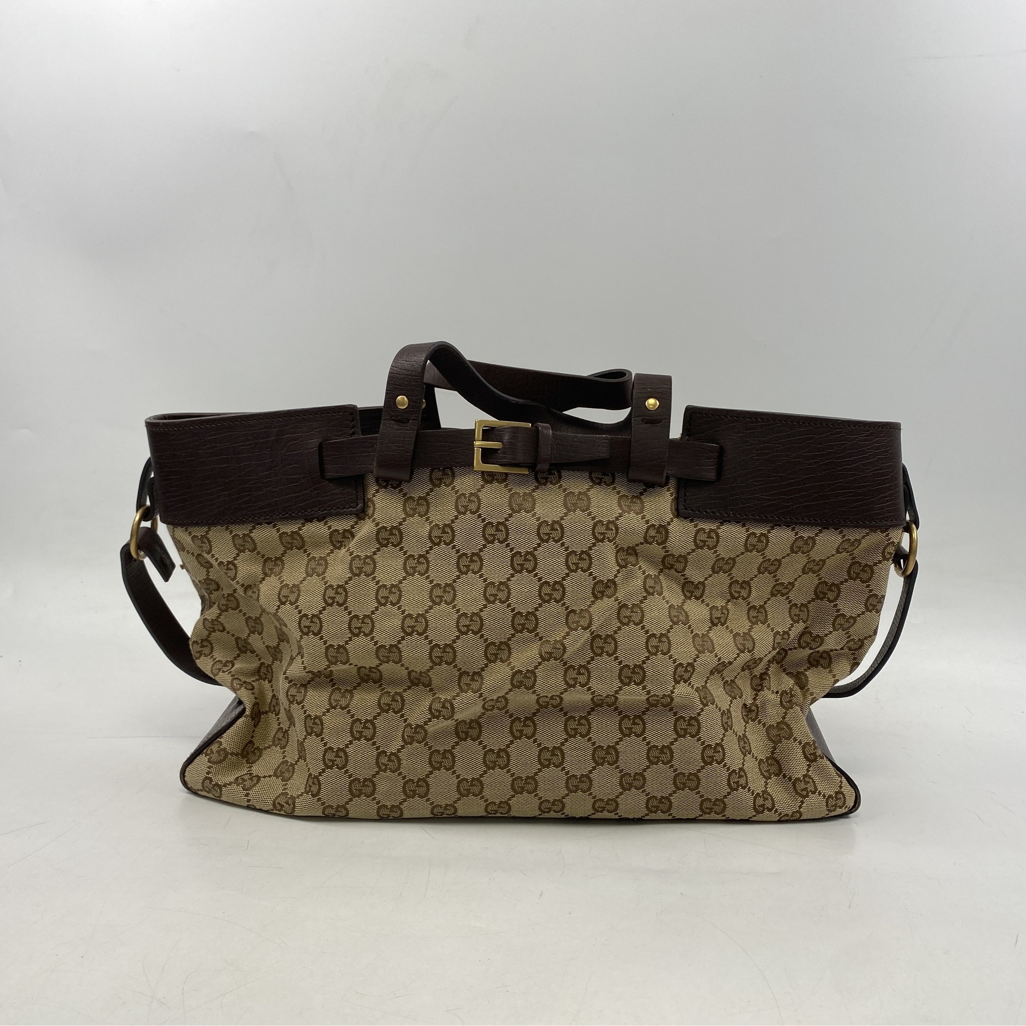 グッチ GGキャンバス トートバッグ ベージュ キャンバス×レザー Bランク