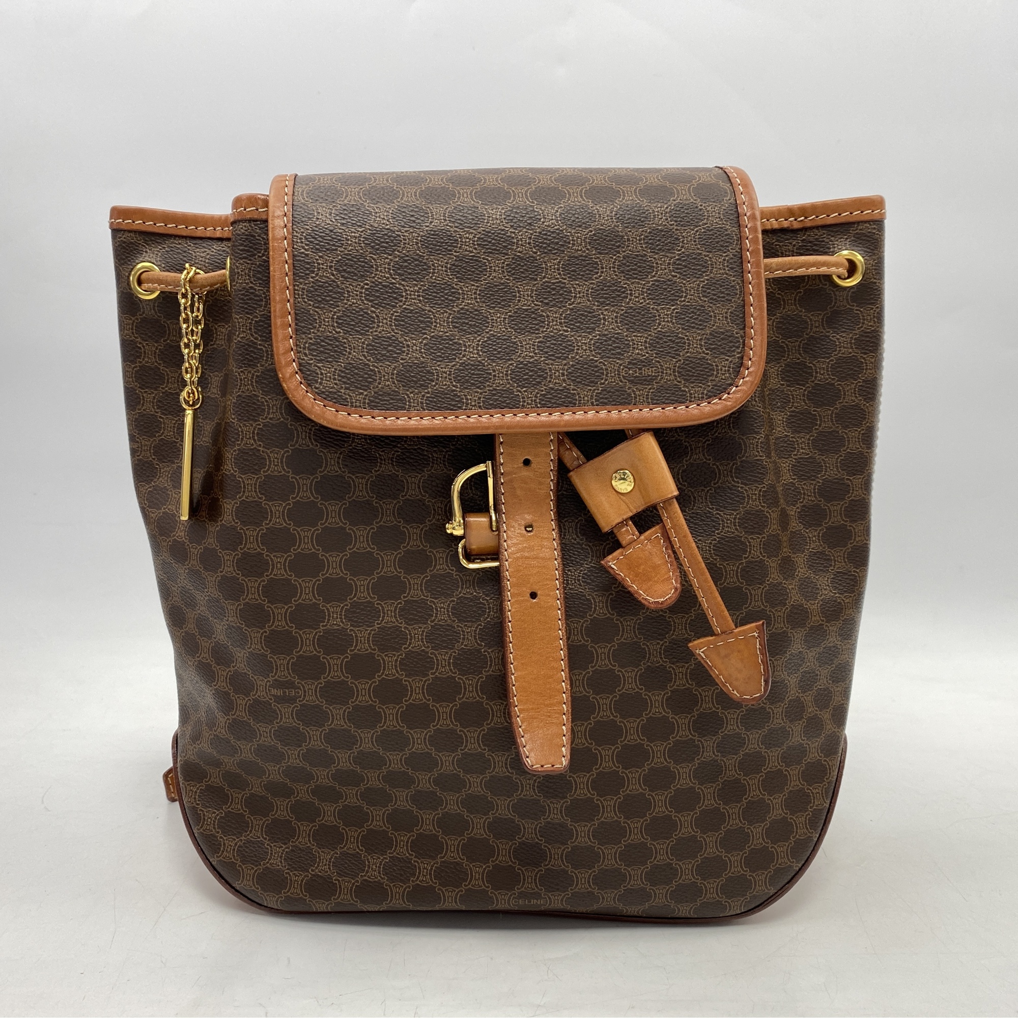 セリーヌ マカダム バックパック ブラウン レザー Bランク