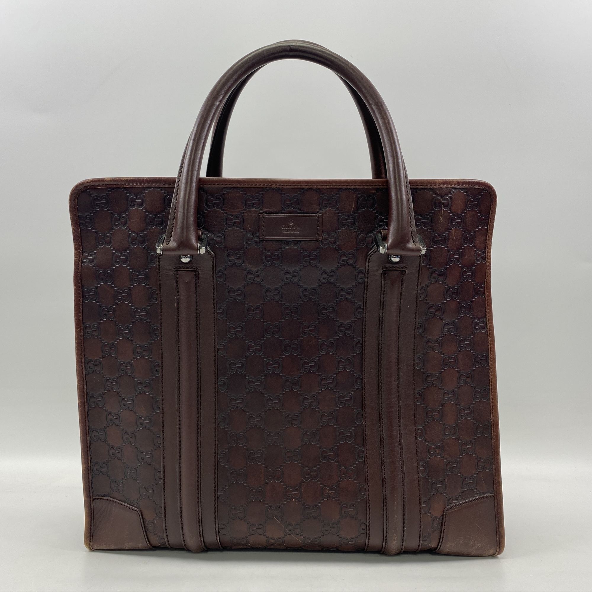 グッチ グッチシマ ビジネスバッグ ブラウン レザー シルバー金具 145842 Bランク