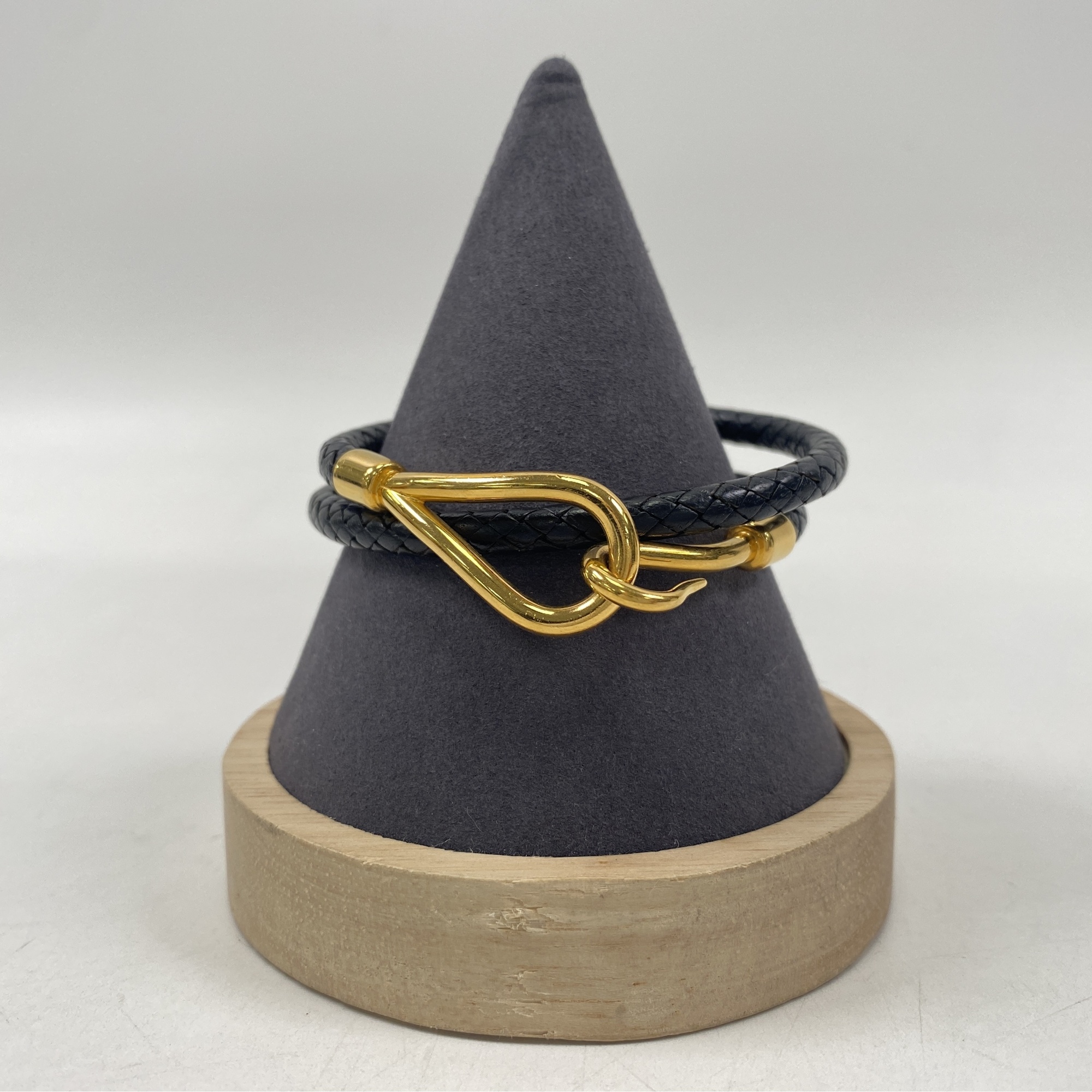 エルメス ジャンボ 2連 ブレスレット 編み込み 黒 GD金具 買取実績