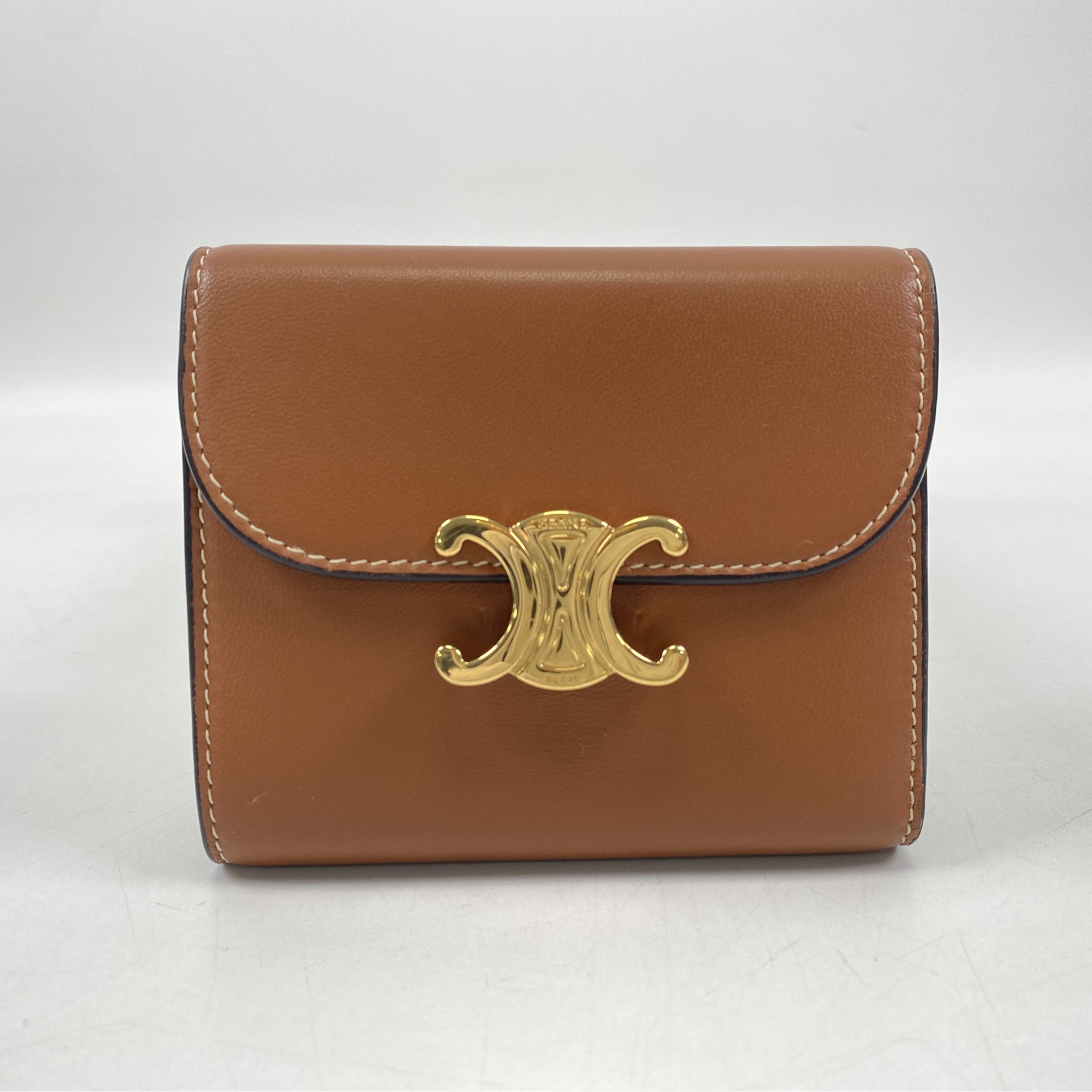 セリーヌ トリオンフ ミニウォレット 三つ折り財布 ブラウン レザー