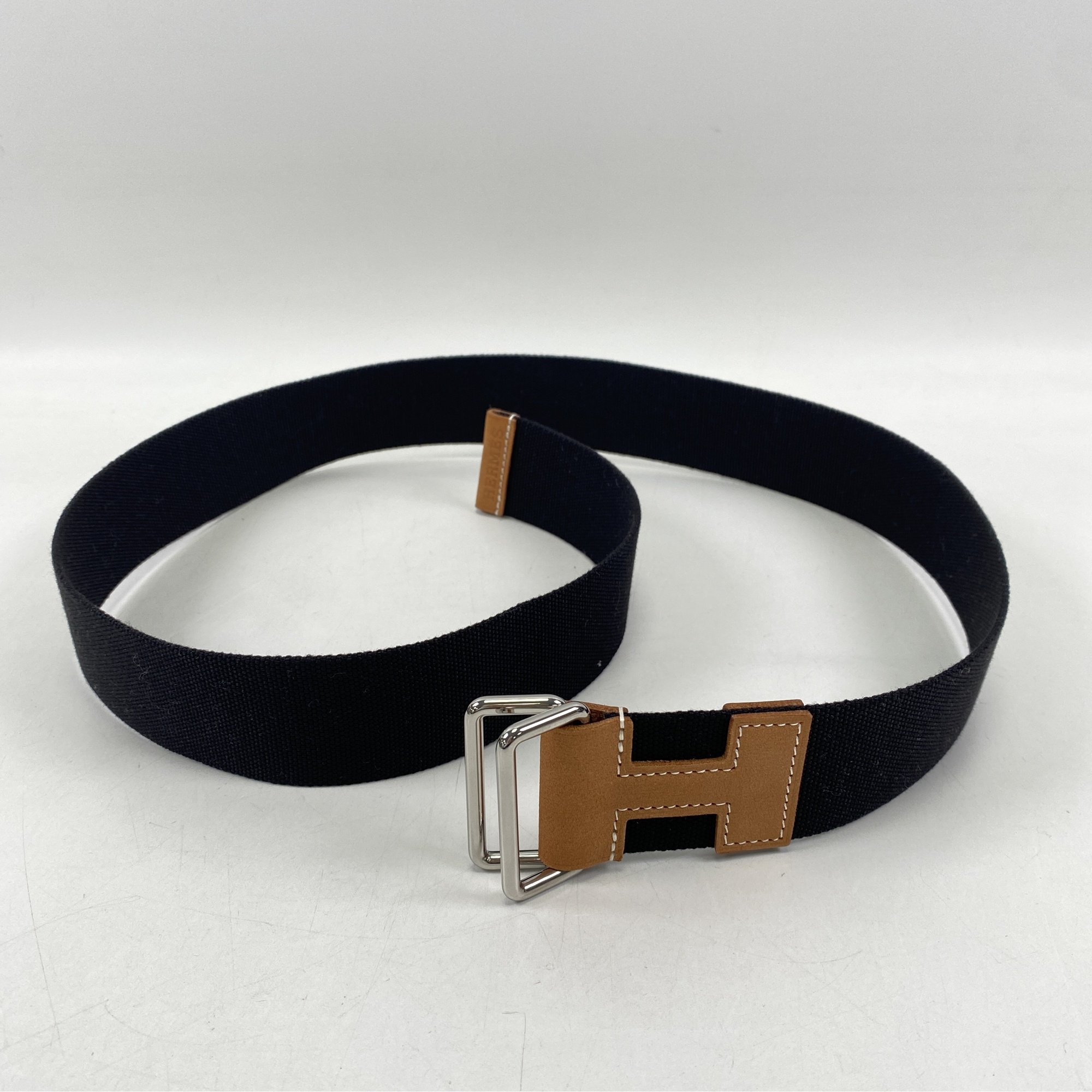 エルメス ナマド Hロゴ ベルト レザー ナイロン ブラック ブラウン W刻印 Aランク