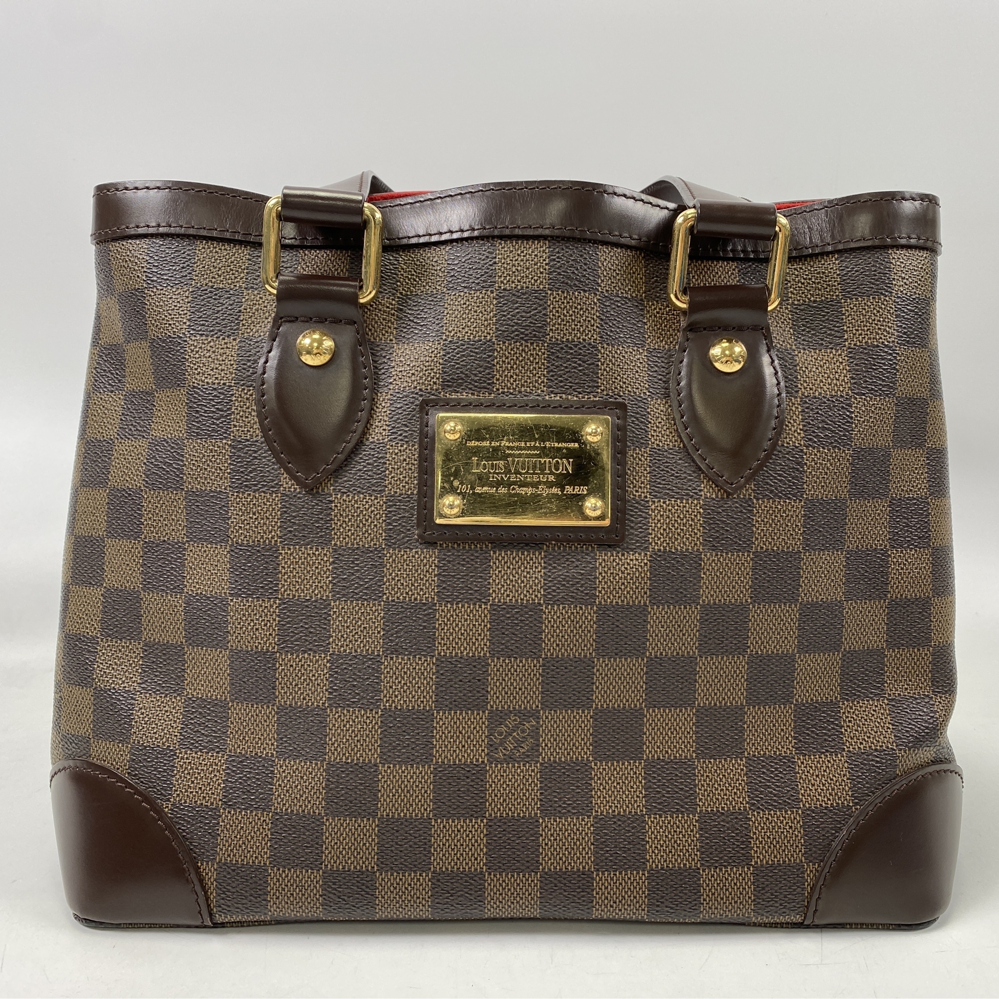 ルイ・ヴィトン ダミエ ハムステッドPM ハンドバッグ ブラウン レザー