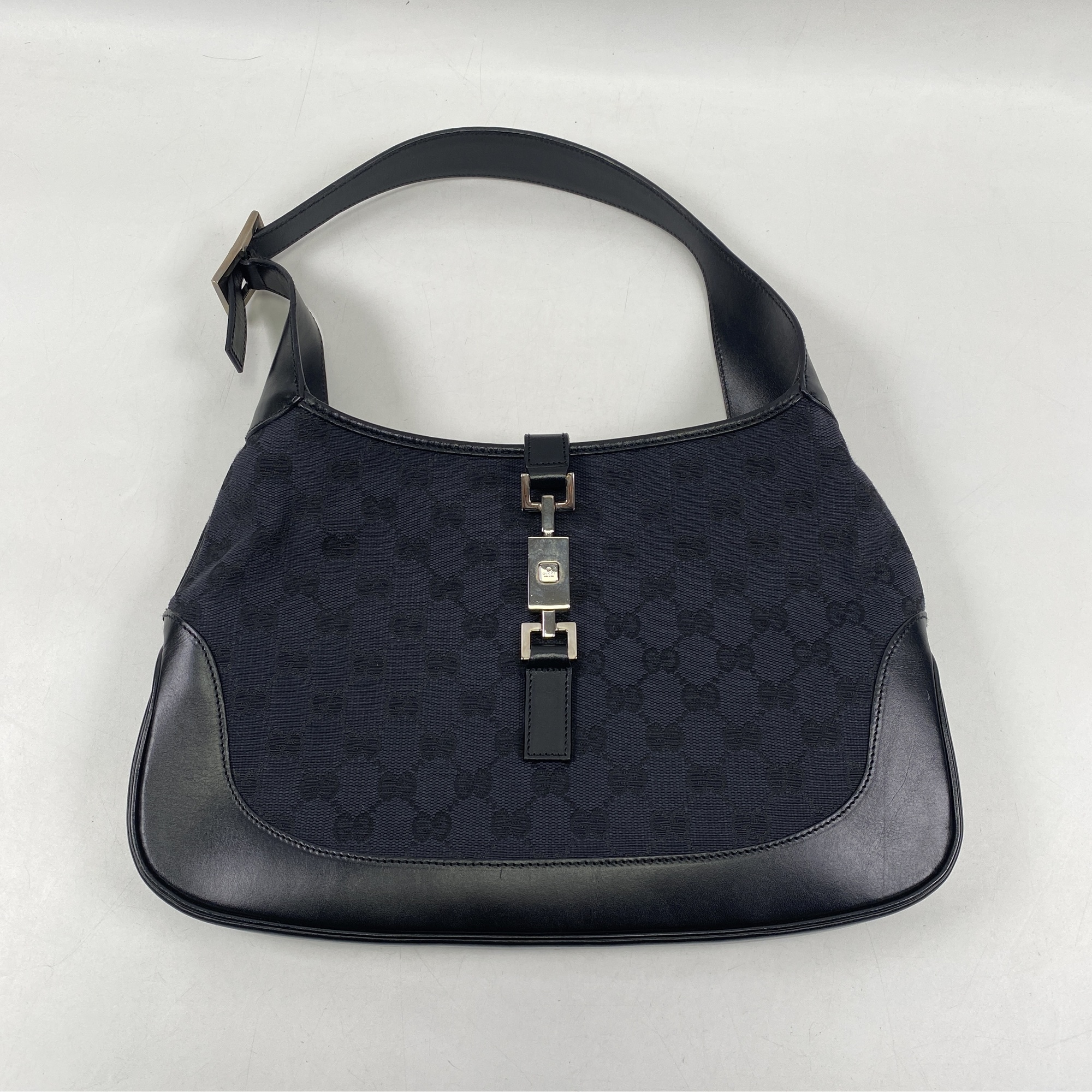 グッチ GGキャンバス ジャッキー ハンドバッグ 黒 キャンバス×レザー