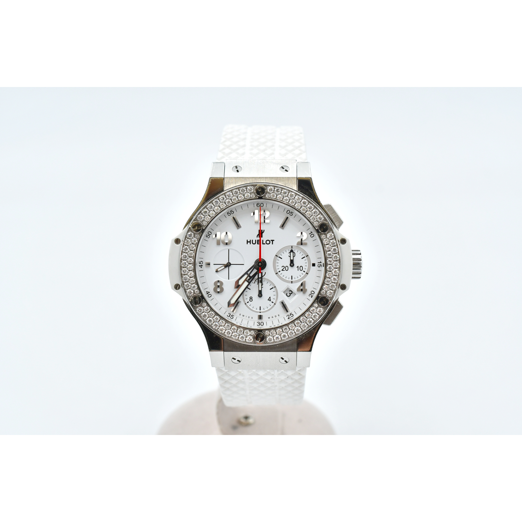 ウブロ ビッグバン スチールホワイト ダイヤベゼル 白文字盤 SS×ラバー/AT Bランク