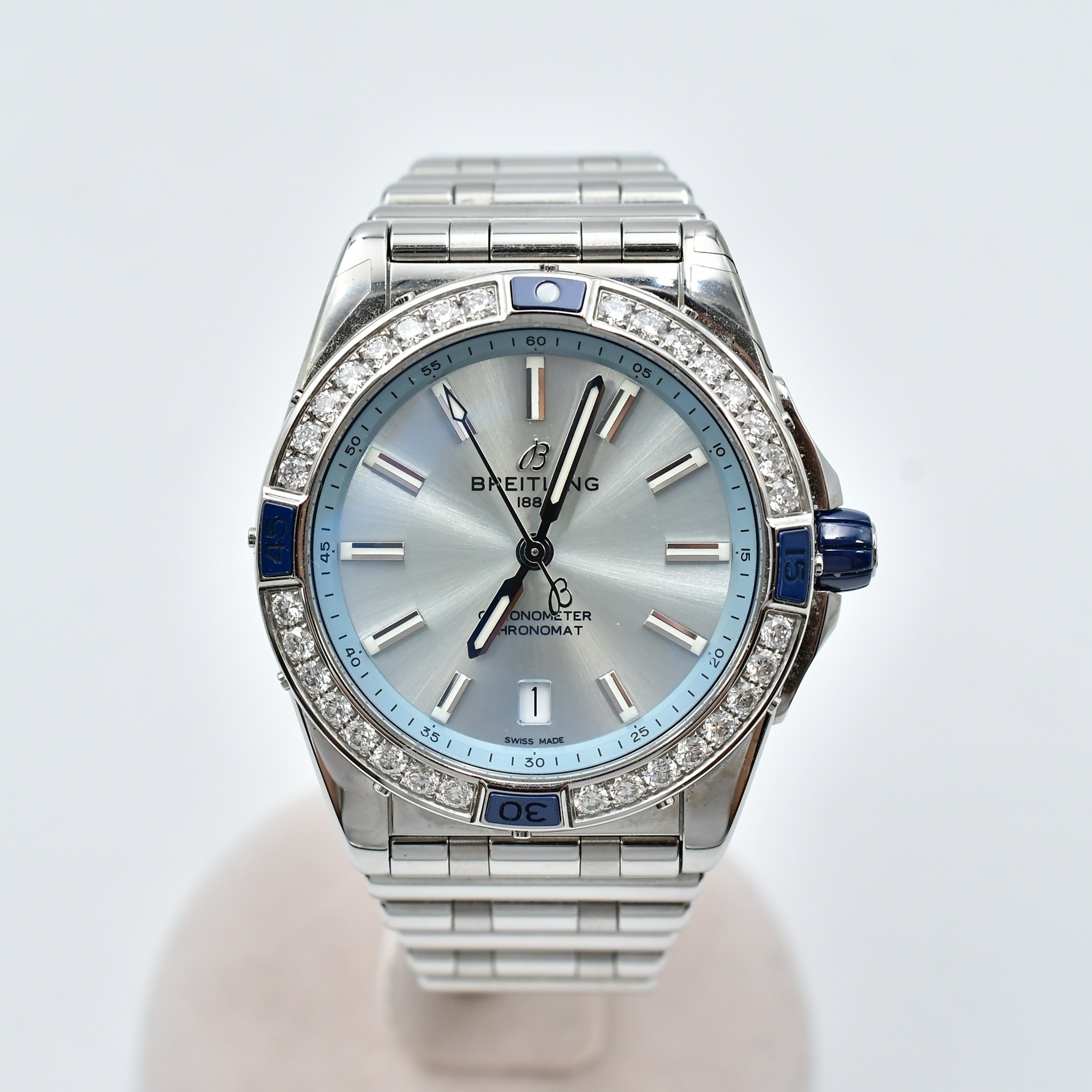 ブライトリング スーパー クロノマット オートマチック 38 アイスブルー文字盤 ダイヤベゼル SS/AT Bランク