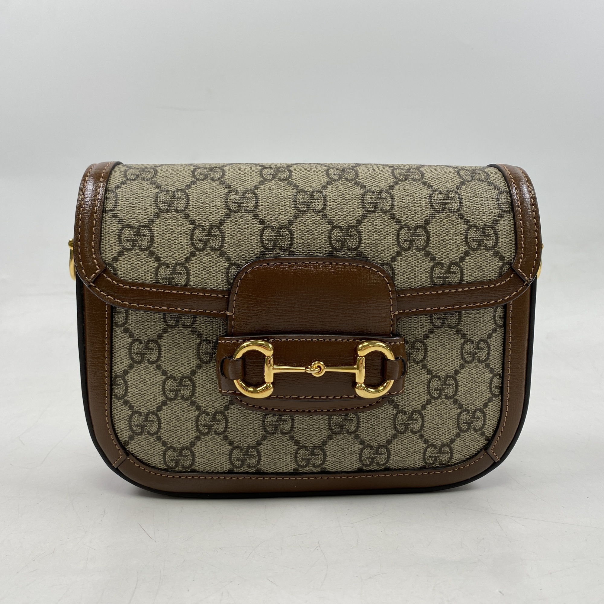 グッチ ホースビット 1955 ミニ ショルダーバッグ ブラウン×ベージュ キャンバス×レザー Aランク