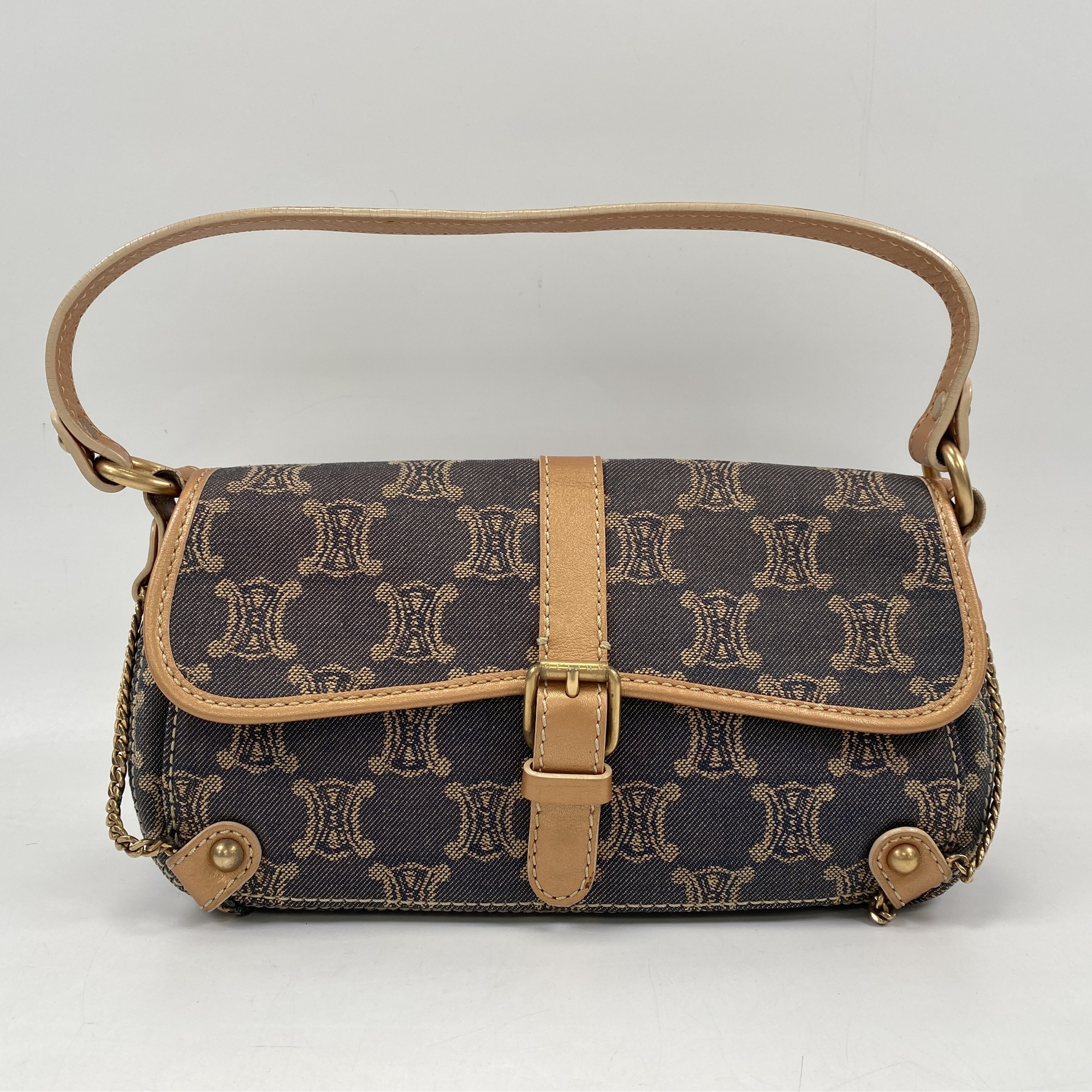 セリーヌ トリオンフ ハンドバッグ ブラウン レザー×キャンバス Bランク