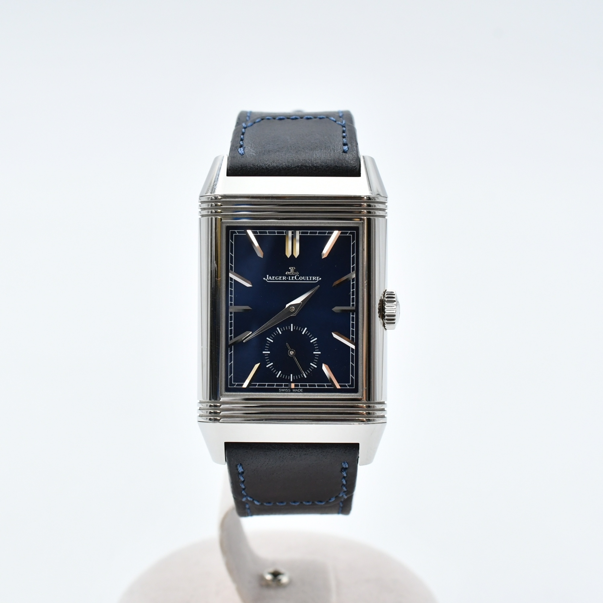 ジャガー・ルクルト レベルソ トリビュート デュオ 青×シルバー文字盤 SS×革/手巻き Bランク