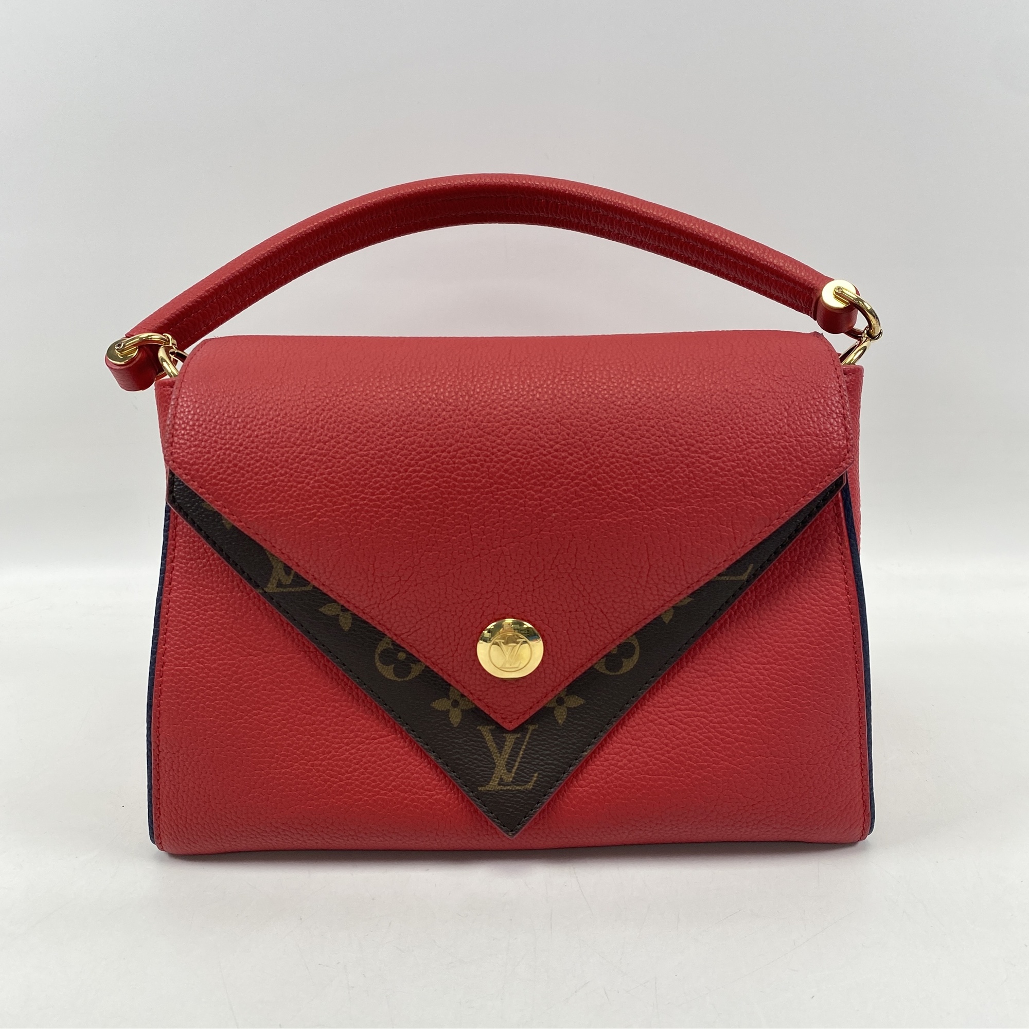 ルイ・ヴィトン ドゥブル V 2way ハンドバッグ 赤 レザー Bランク