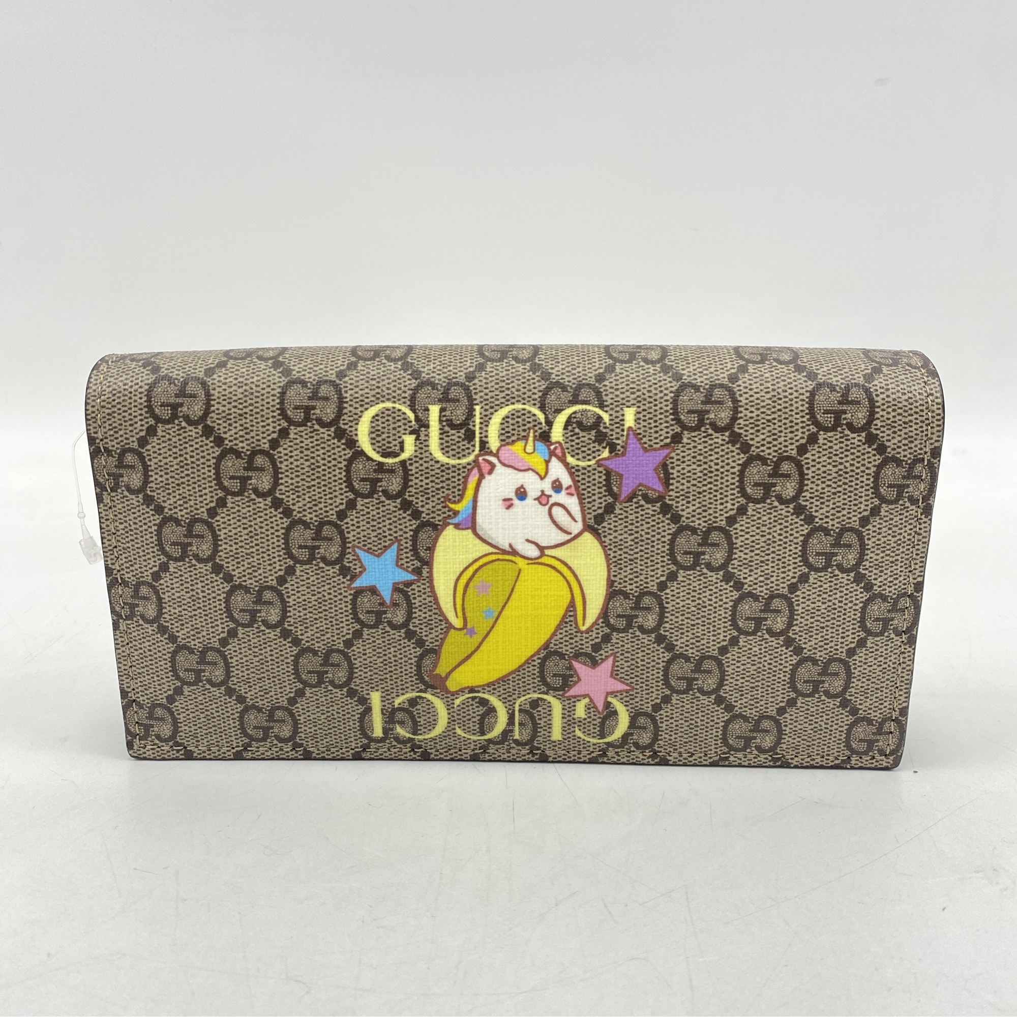 グッチ GGスプリーム レインボー＆ハートスター ばなにゃ プリント チェーンウォレット Aランク